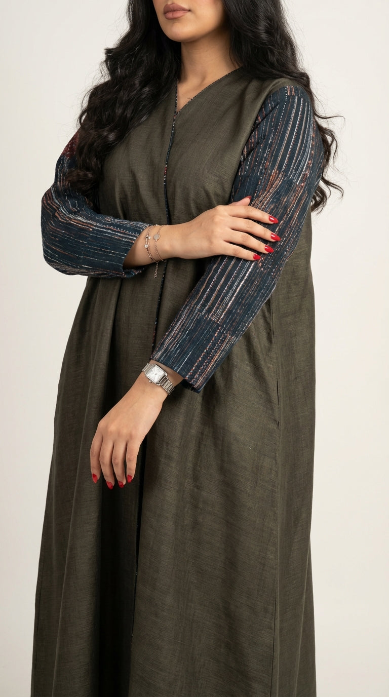 عباية لنن زيتي مع تدخيله لنن هندي - Image 1