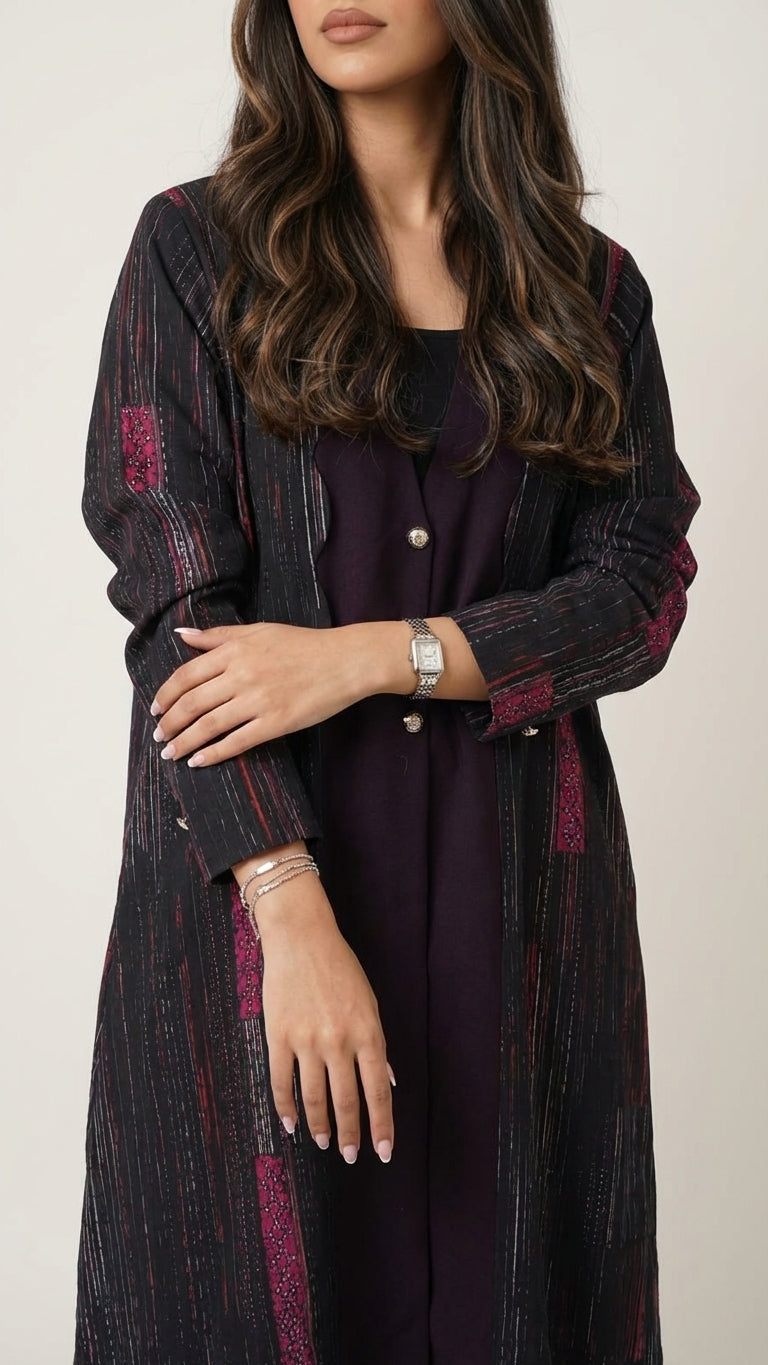 MWT1314 عباية بليزر بتدخيلة لنن - Aya