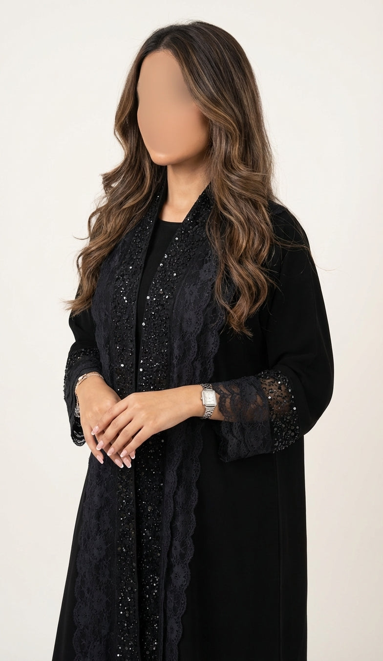 عباية بتدخيلة دانتيل مع شك - Image 2