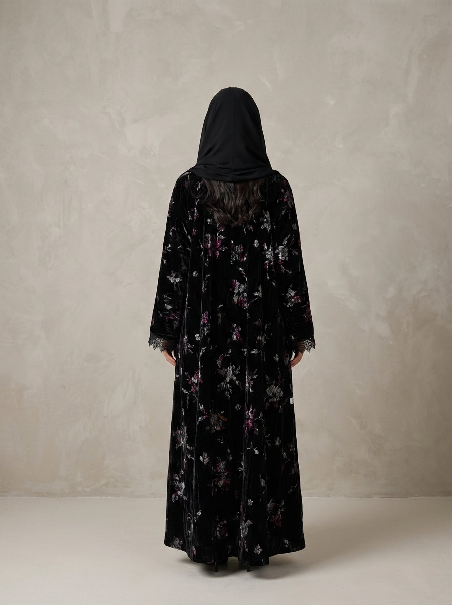 عباية مخمل طباعة زهور - Image 2