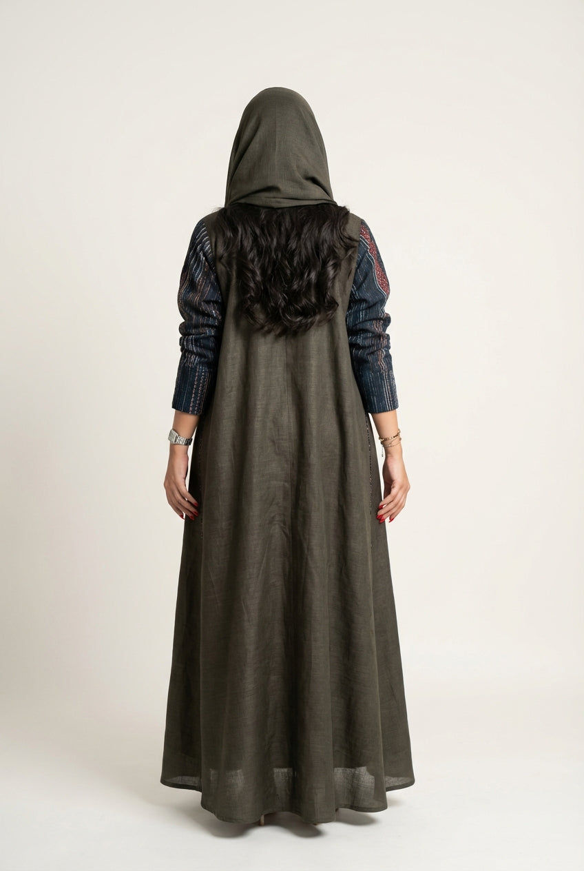 عباية لنن زيتي مع تدخيله لنن هندي - Image 4