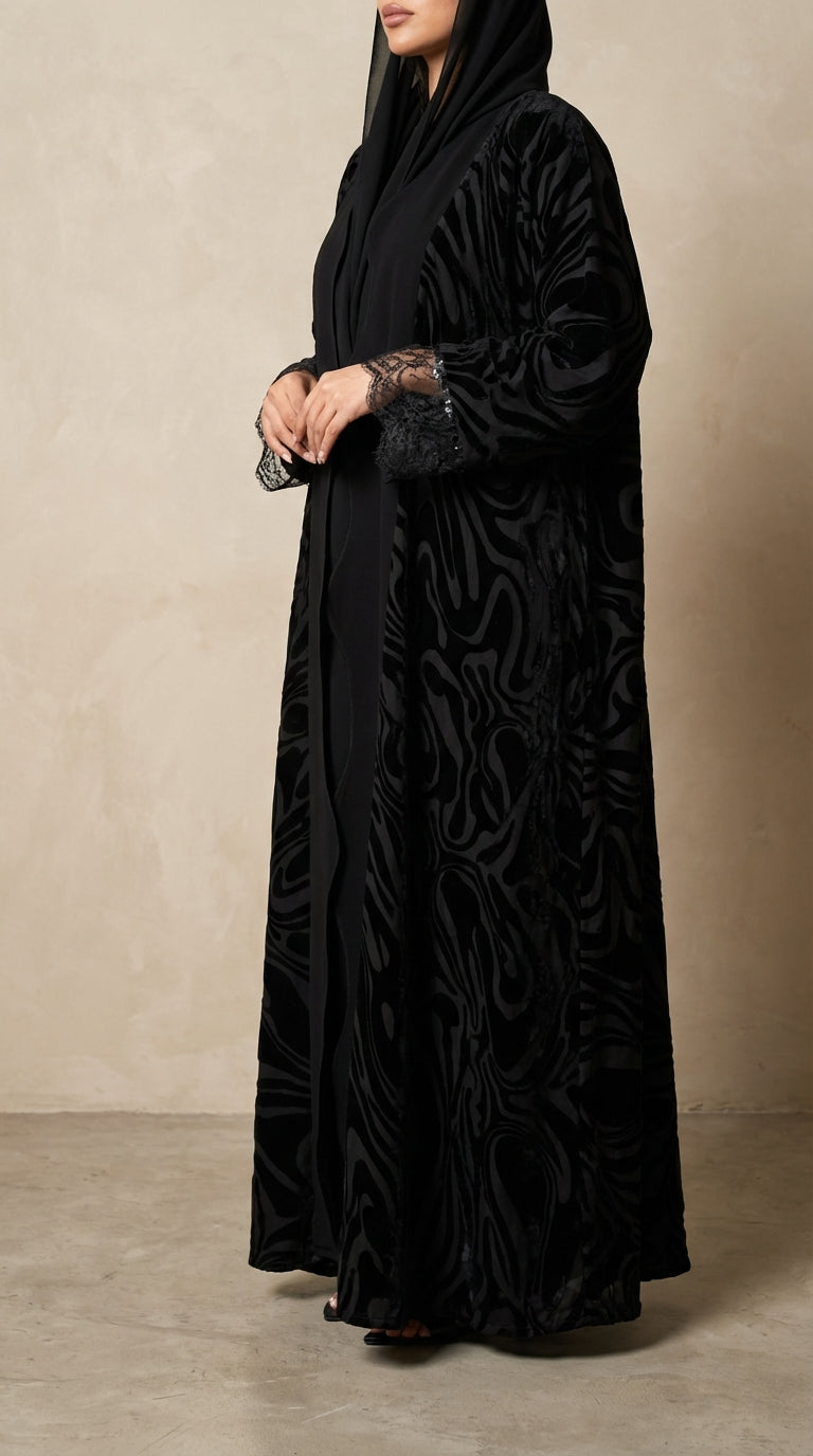 عباية شيفون دبل فيس مخمل - Image 1