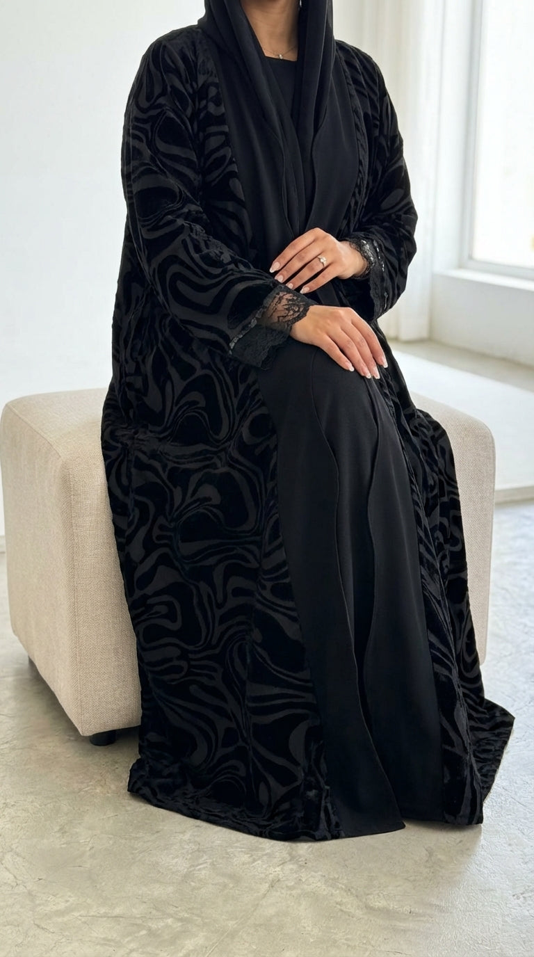 عباية شيفون دبل فيس مخمل - Image 2