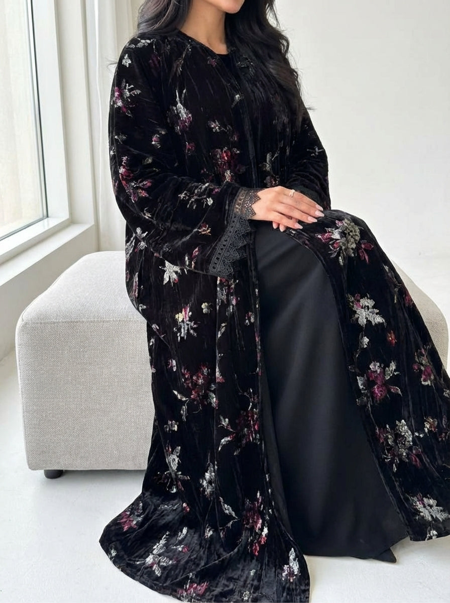 عباية مخمل طباعة زهور - Image 3
