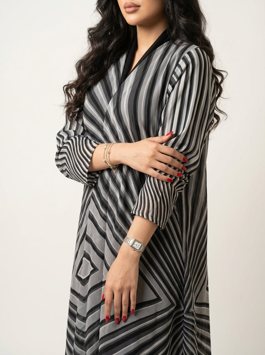 عباية مطبوعة مخططة - Image 4