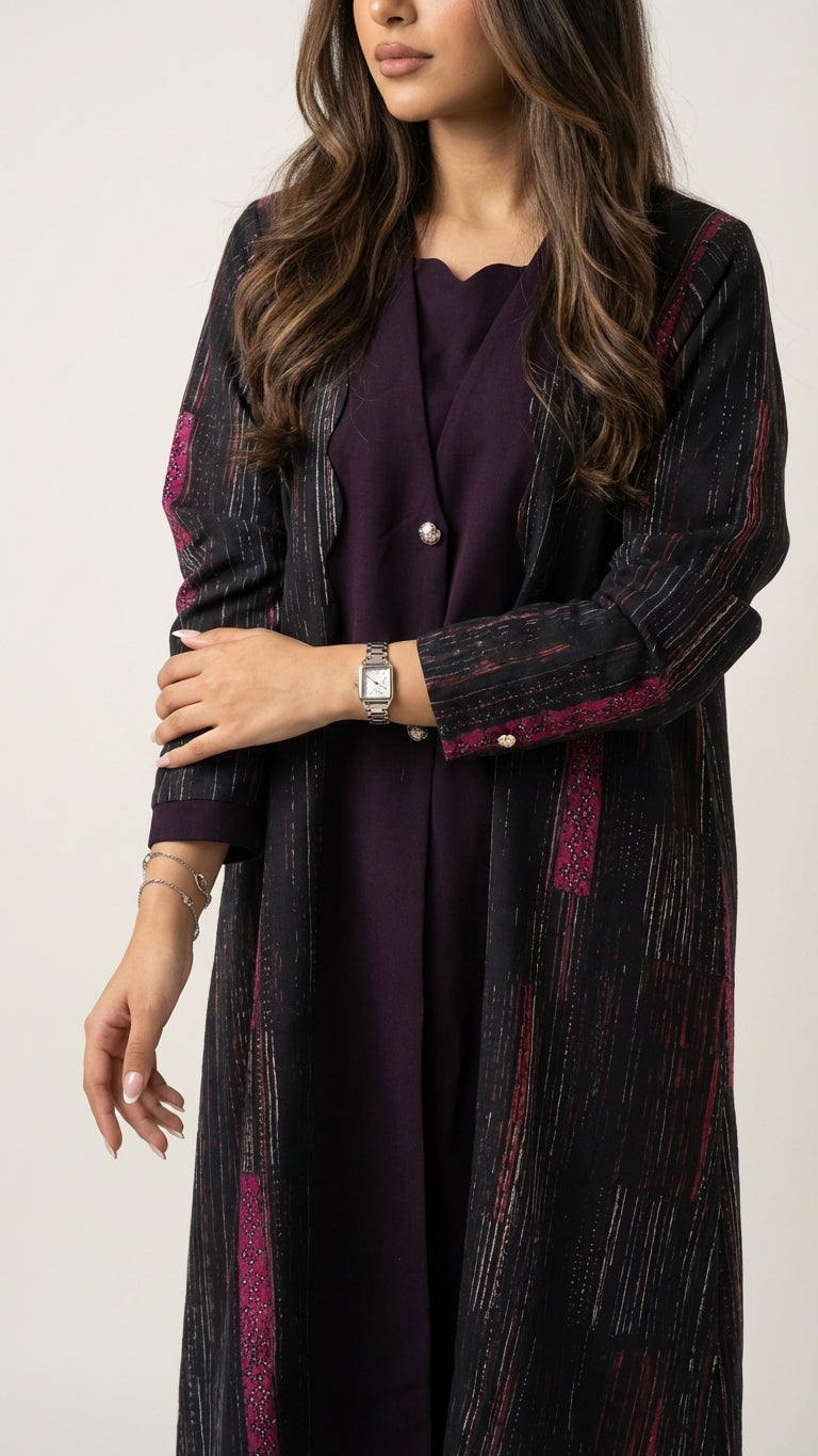 MWT1314 عباية بليزر بتدخيلة لنن - Aya