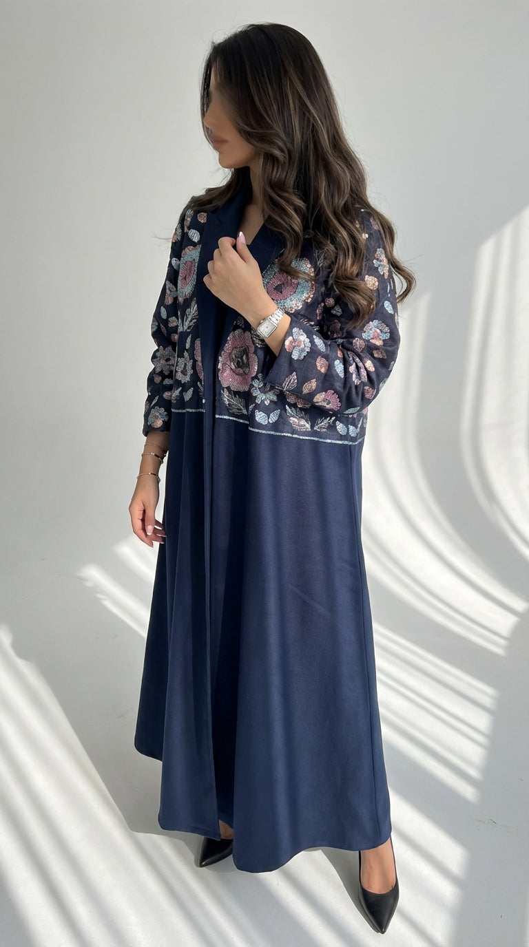 عباية لنن بتطريز ورد - Image 4