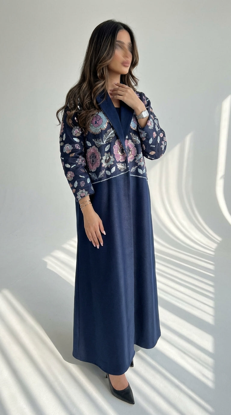 عباية لنن بتطريز ورد - Image 1