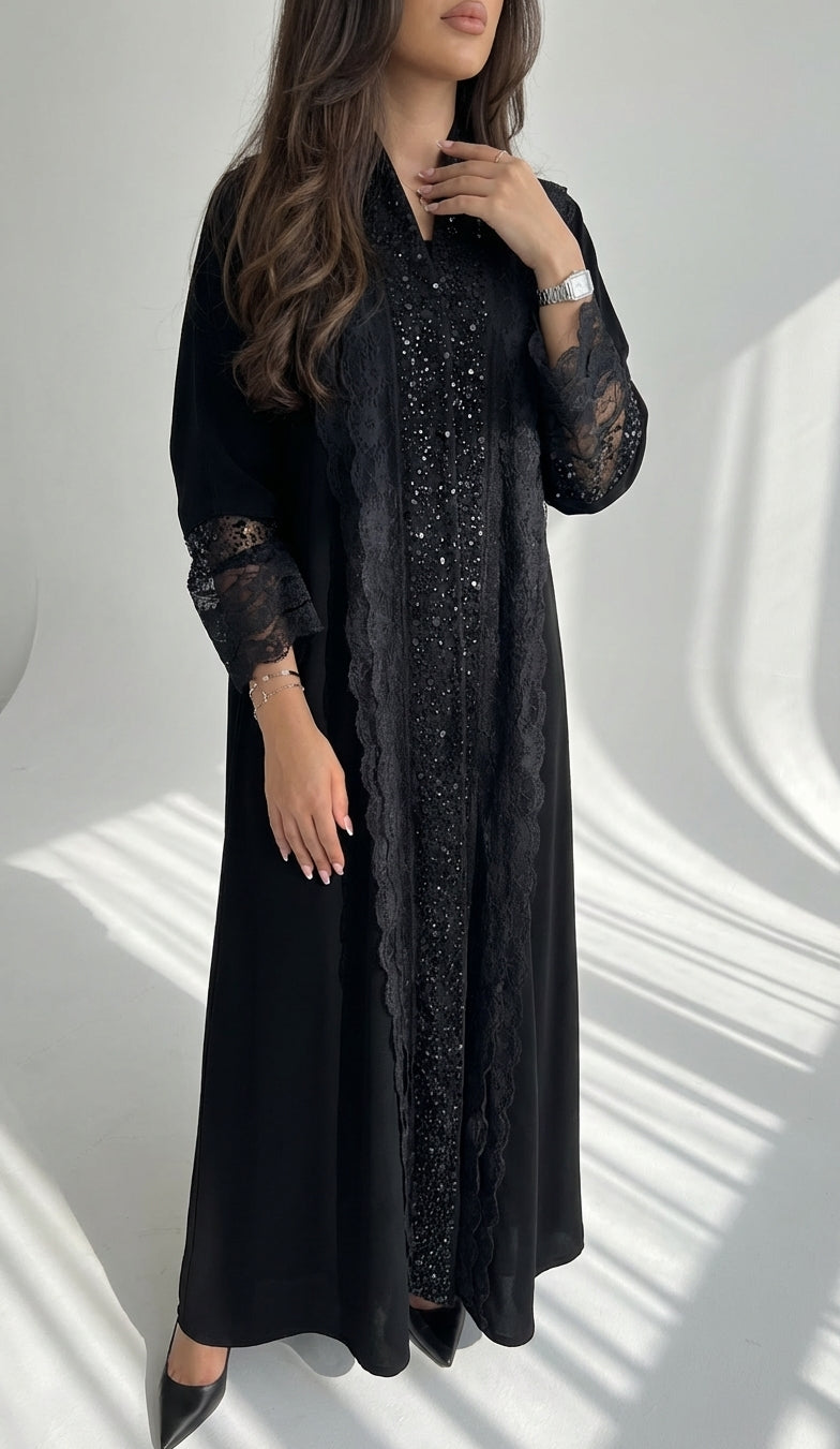 عباية بتدخيلة دانتيل مع شك - Image 1