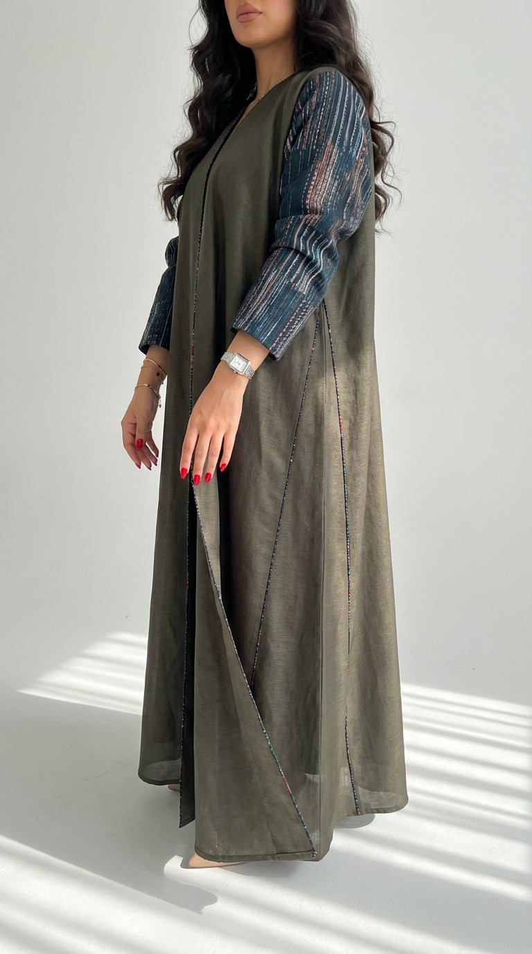 عباية لنن زيتي مع تدخيله لنن هندي - Image 2