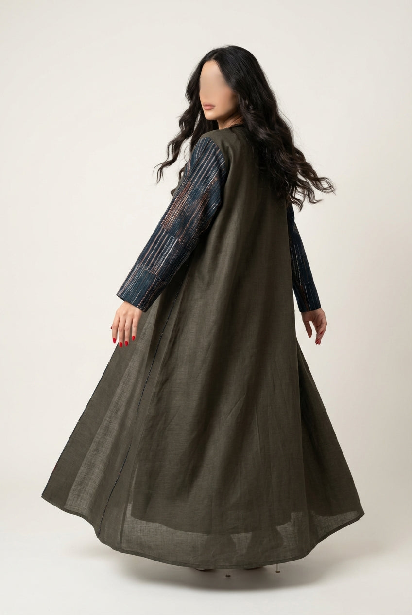 عباية لنن زيتي مع تدخيله لنن هندي - Image 3