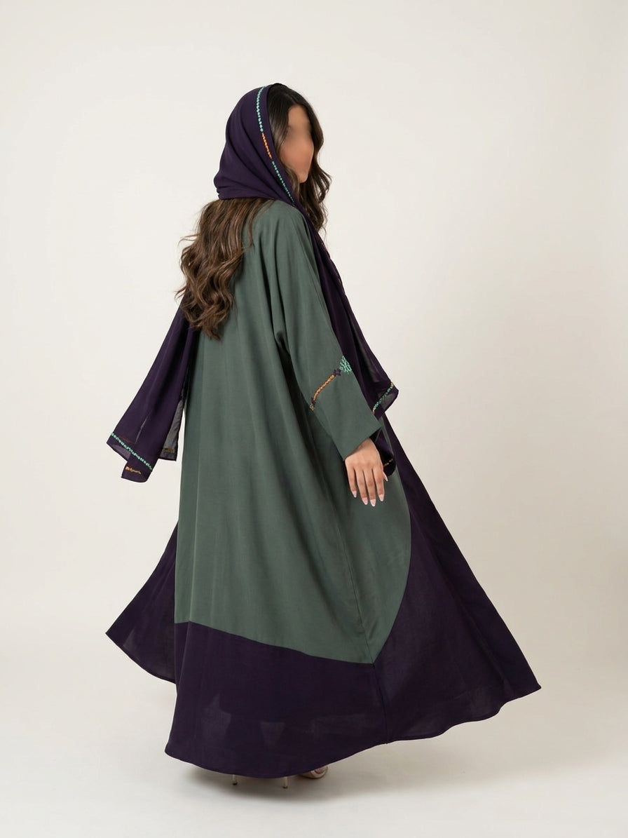 عبايه تطريز بتدخيله لون + فستان داخلي تطريز - Image 4