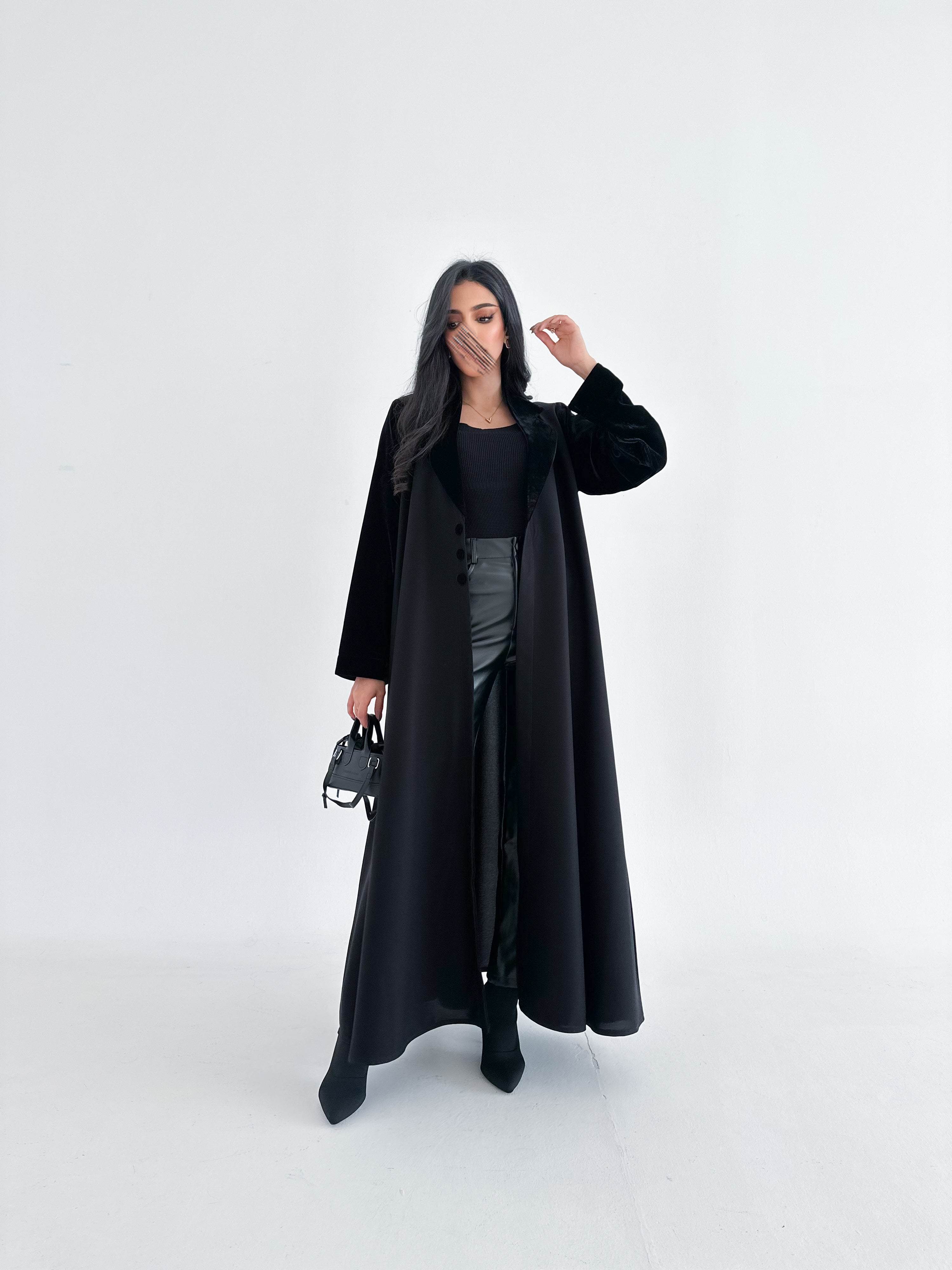 MW964 - قماش كريب مع مخمل نص كلوش - Aya