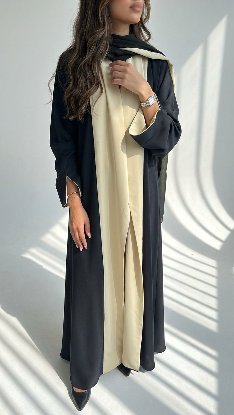 MWT4107 - عباية كلوش لونين زيتي و اصفر صيفية - Aya