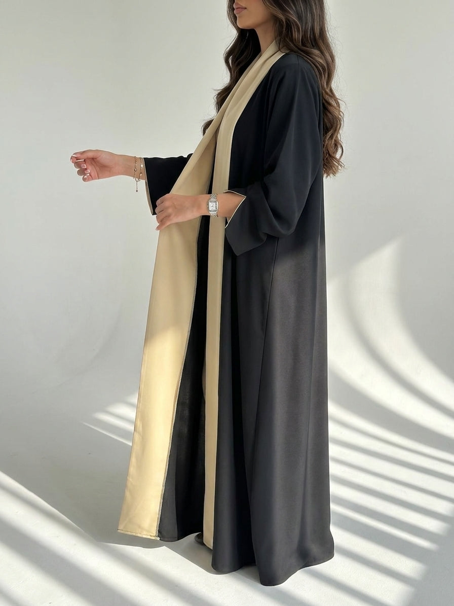 MWT4107 - عباية كلوش لونين زيتي و اصفر صيفية - Aya