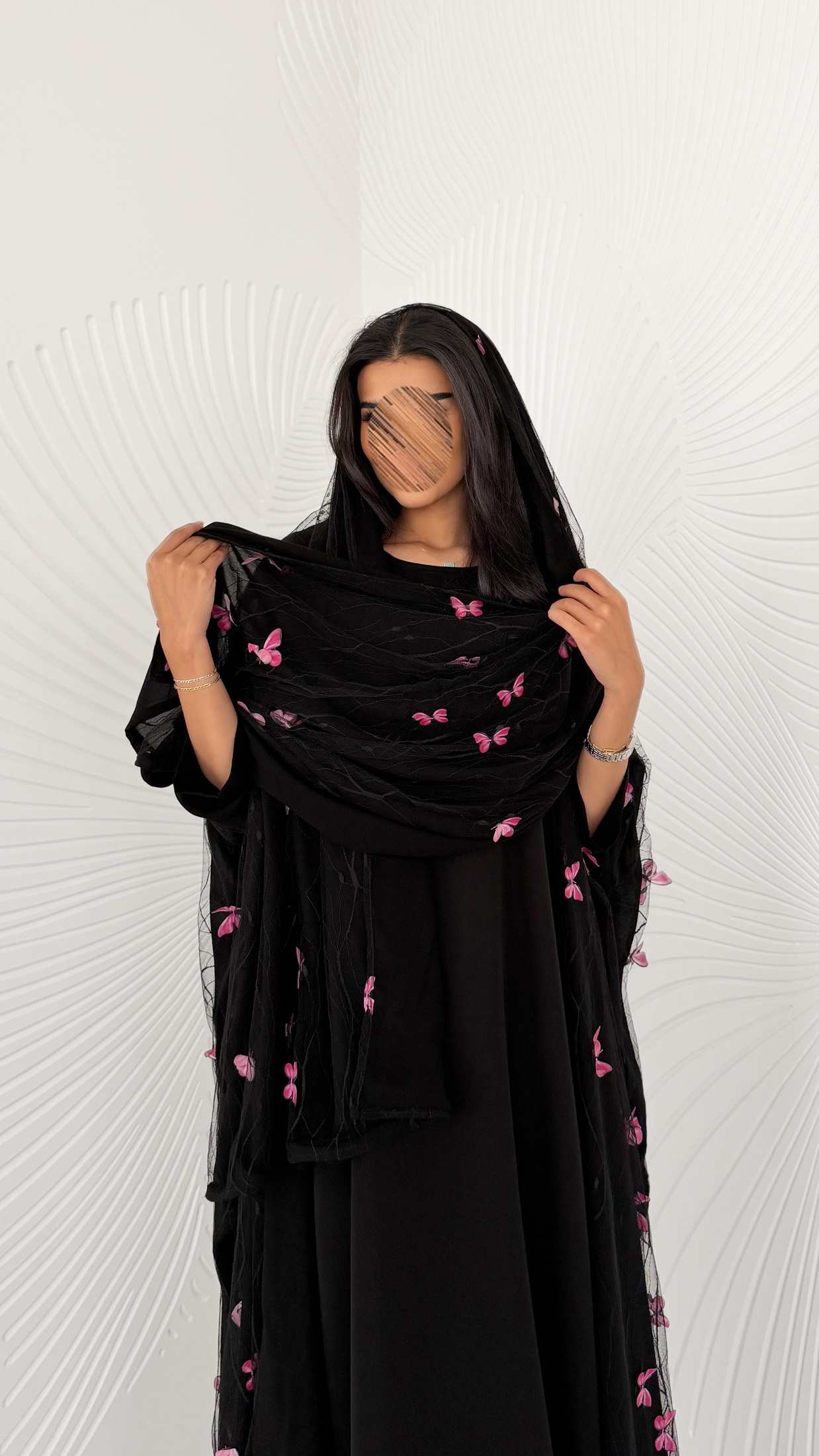 MW2176 -  عبايه شيفون بطباعه حصريه  نص كلوش - Aya