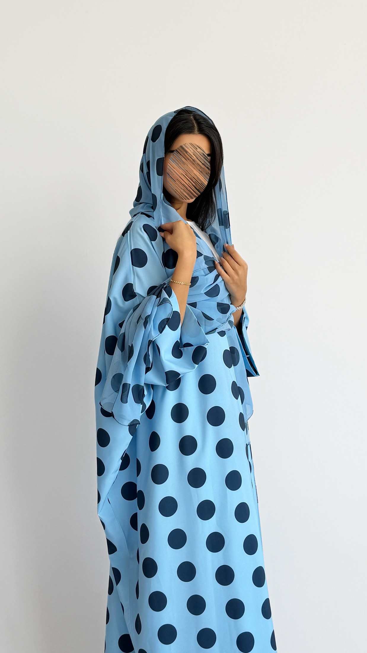 MWT2094 - Blue Polka Dot Abaya  |  عباية منقطة سماوي - Aya