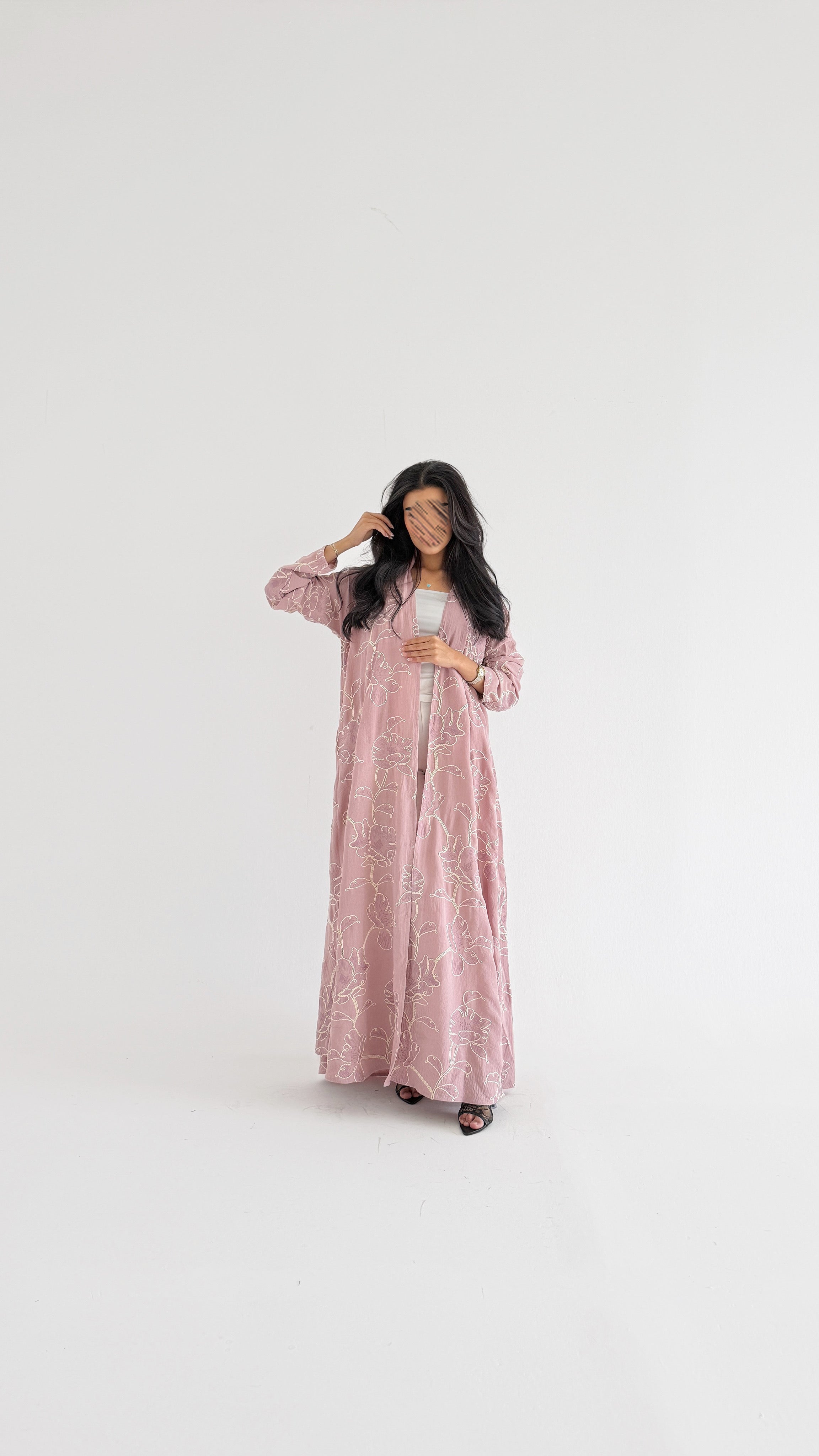 MWT2005 - عبايه لنن مطرز مع كريب - Aya