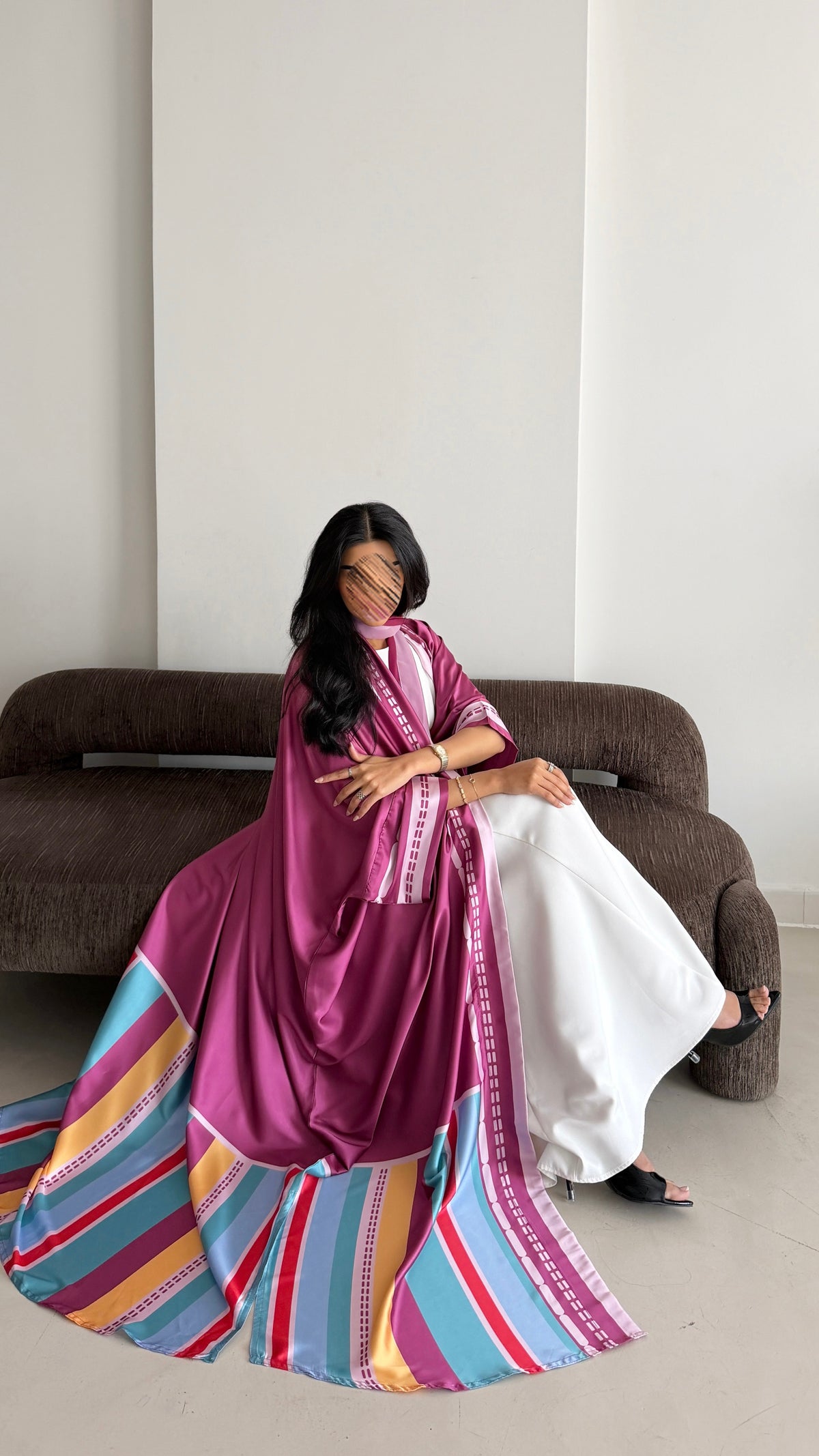 MWT1201 - عباية مخطط ملون |Colorful striped abaya