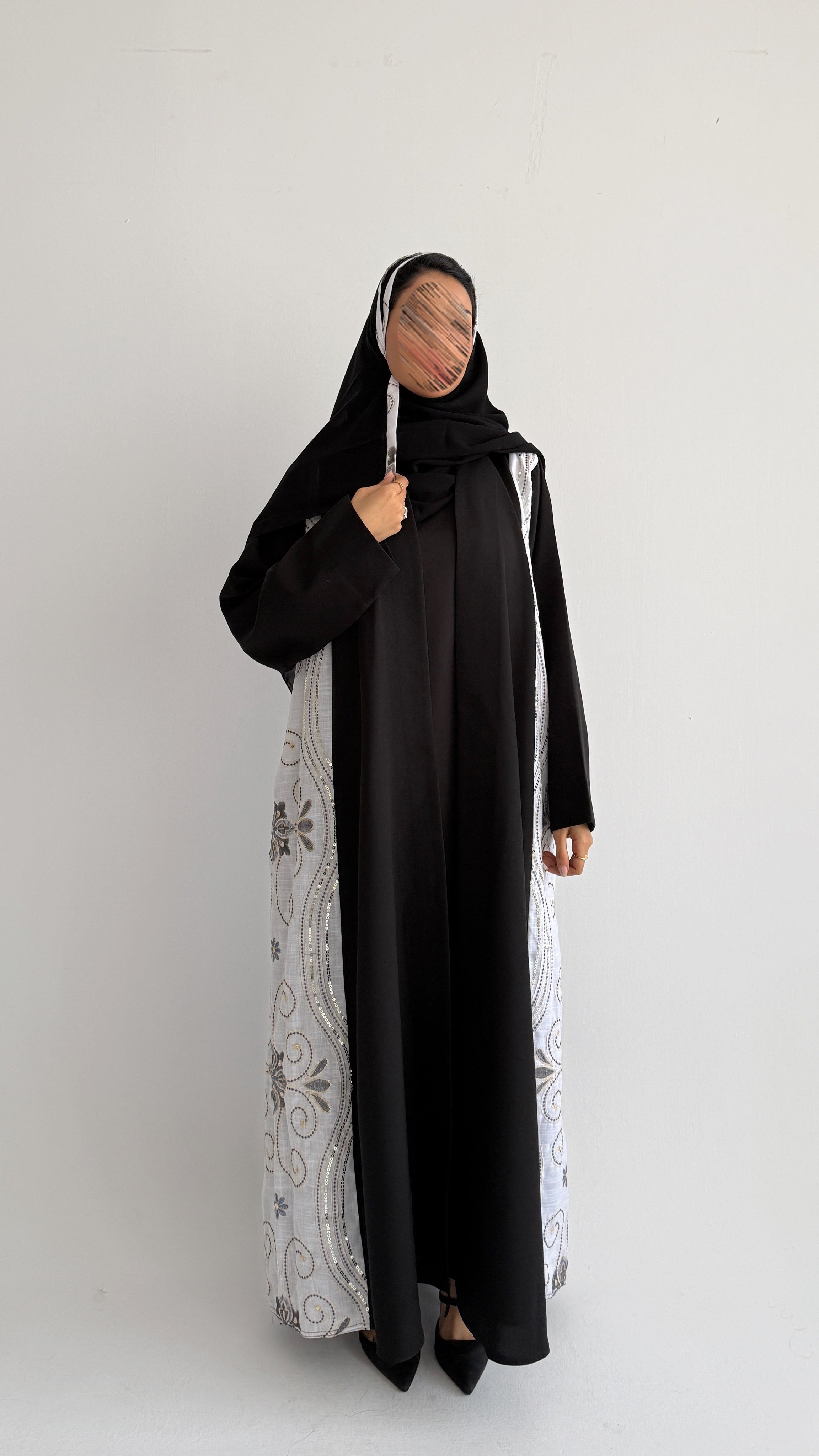 MWT1418 عباية كتان مع تدخيلة لينن - Aya
