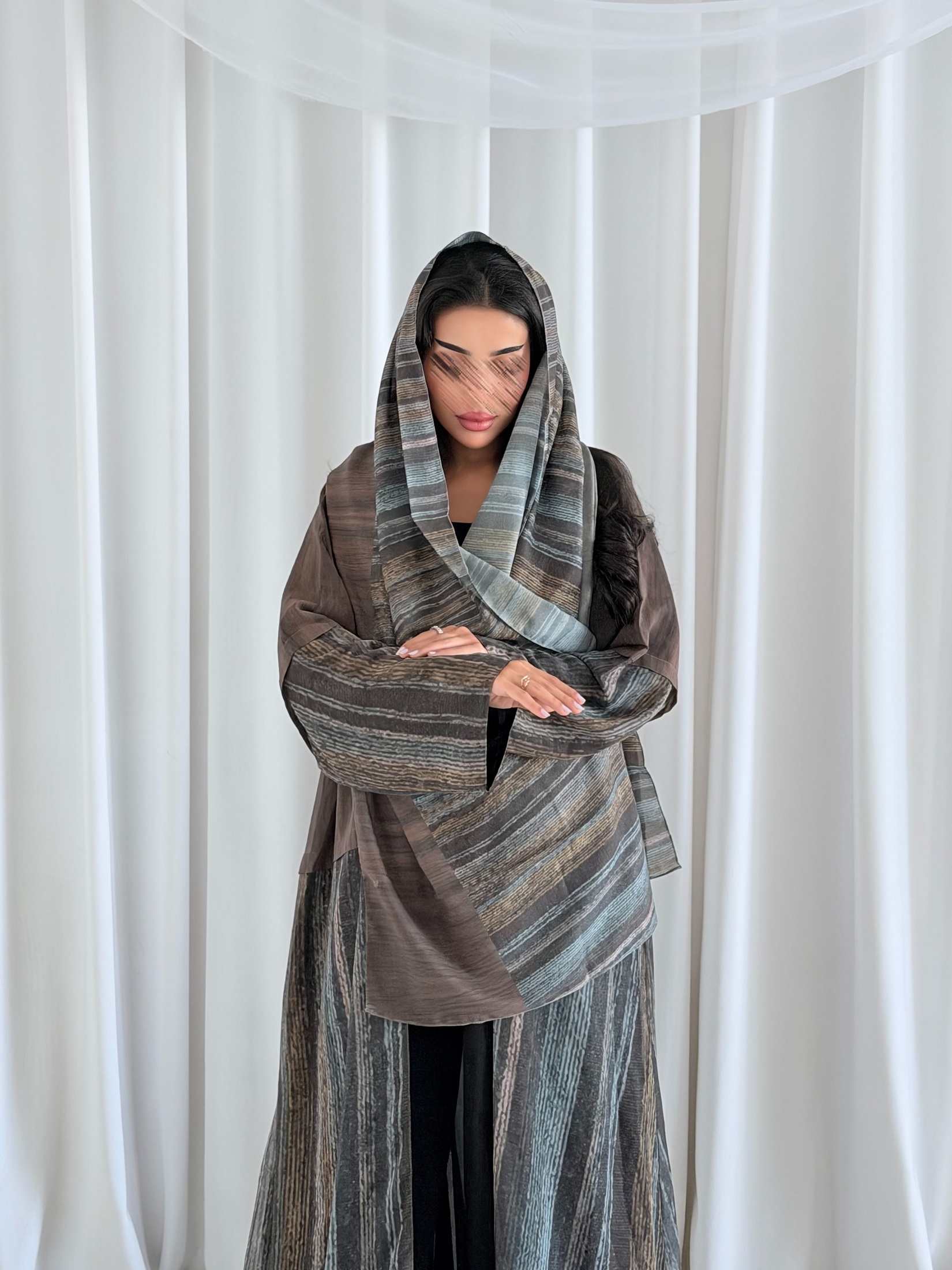 MWT5224 - عبايه بدرجات البني بقماش شيفون يومي - Aya