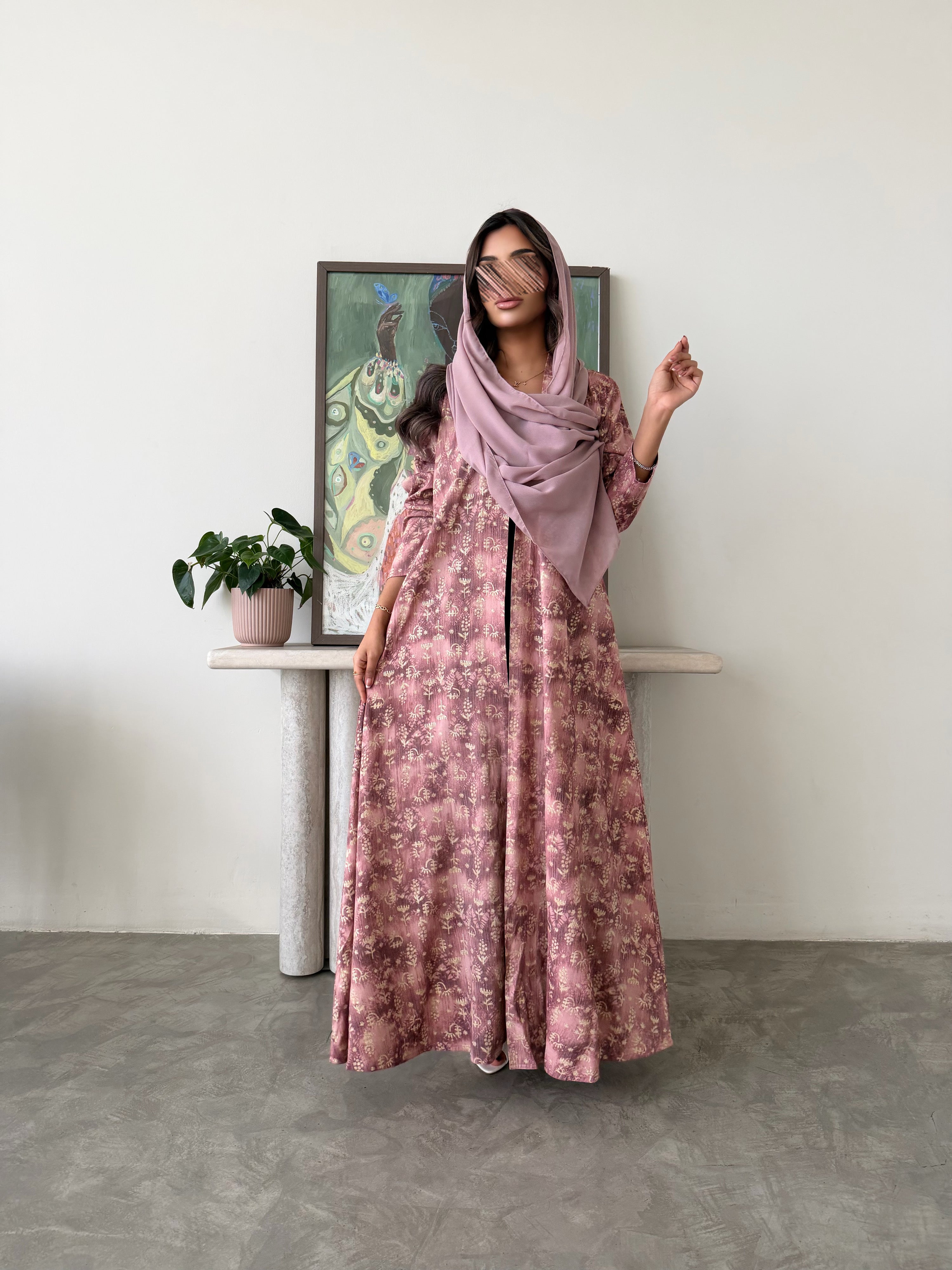 MWT773 - عباية زهرية مموجه - Aya