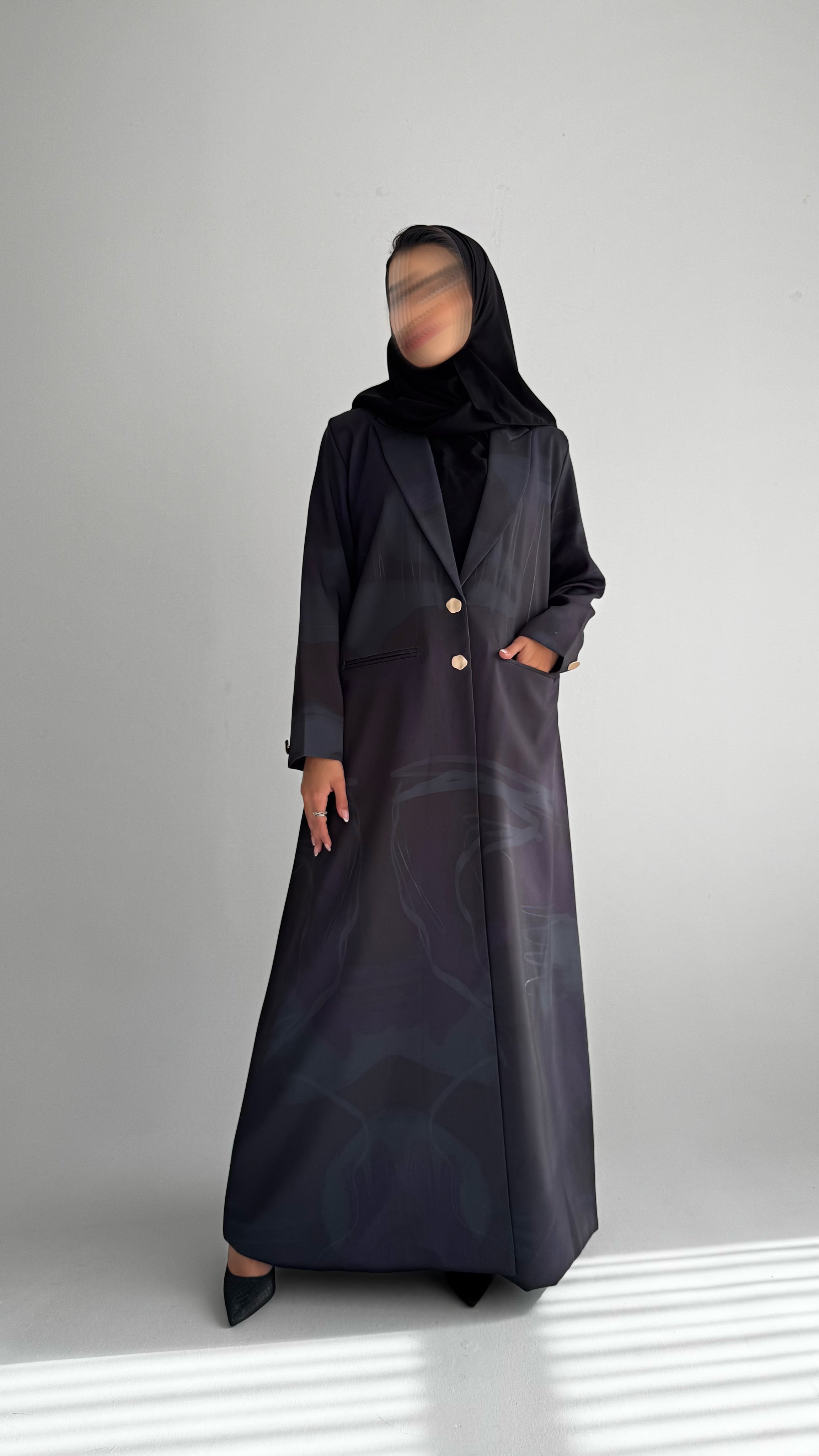 MWT836 - عباية بليزر طباعة | Printed Blazer Abaya - Aya