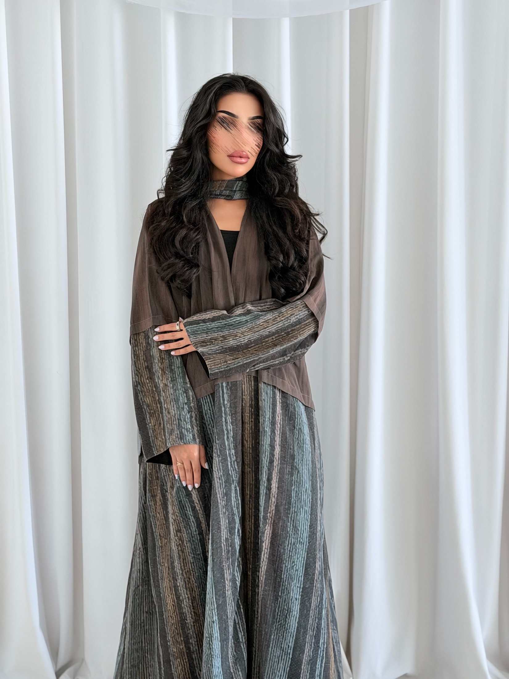 MWT5224 - عبايه بدرجات البني بقماش شيفون يومي - Aya