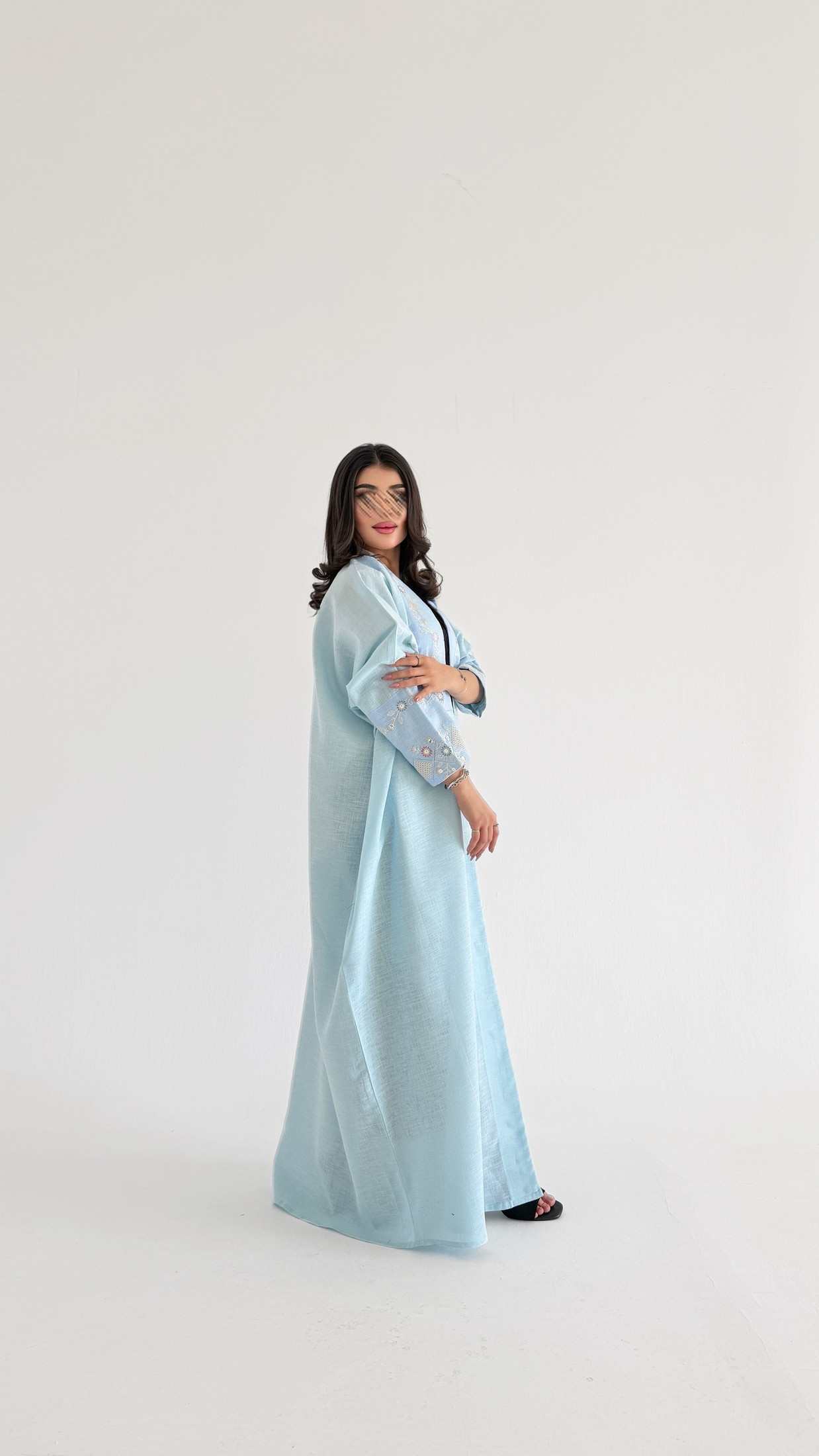 MWT5035 - قماش لينن سماوي مع تطريز سماوي - Aya