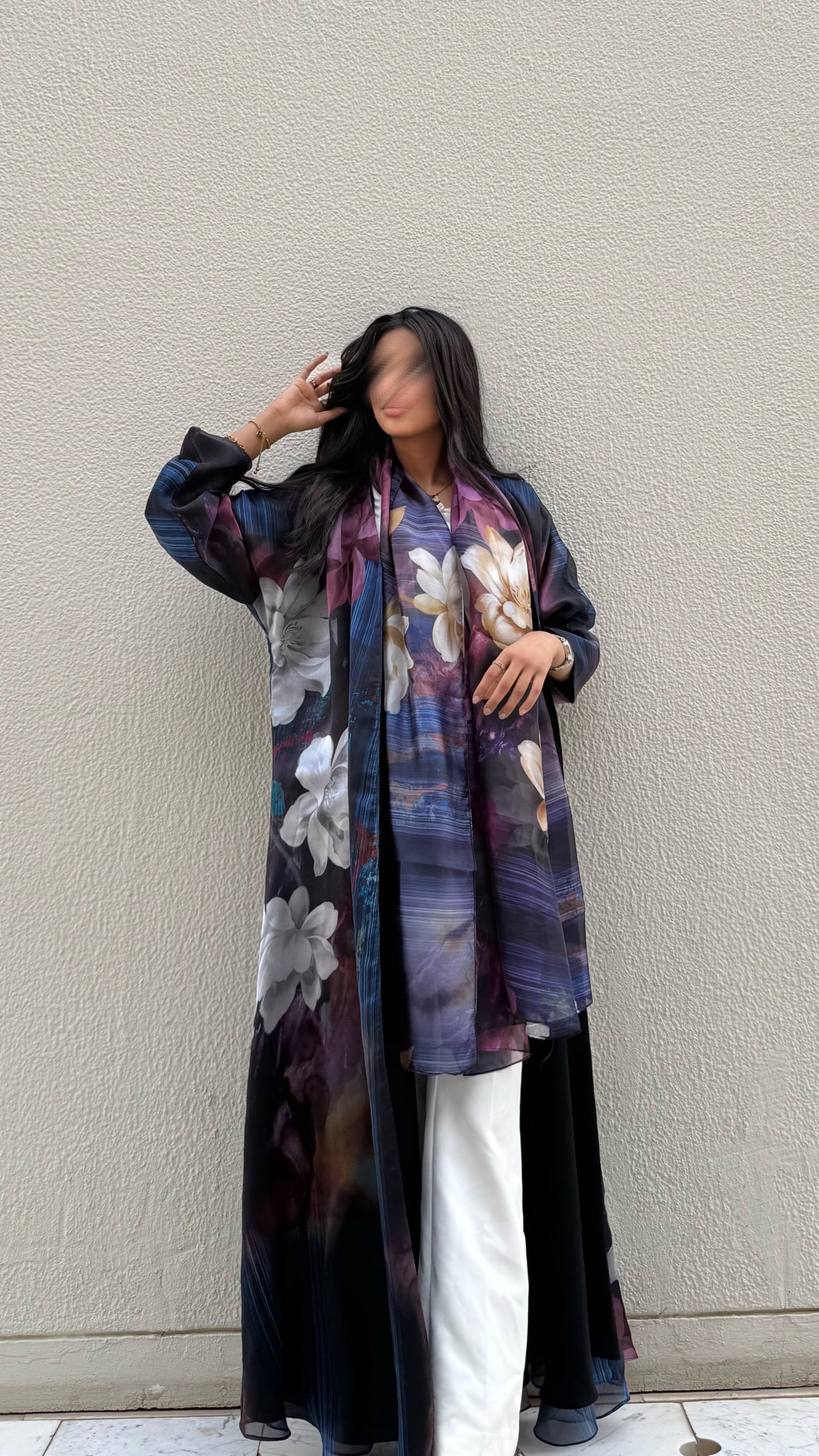 MW1562 -  عباية اورجنزه بنفسجي | Organza printed abaya