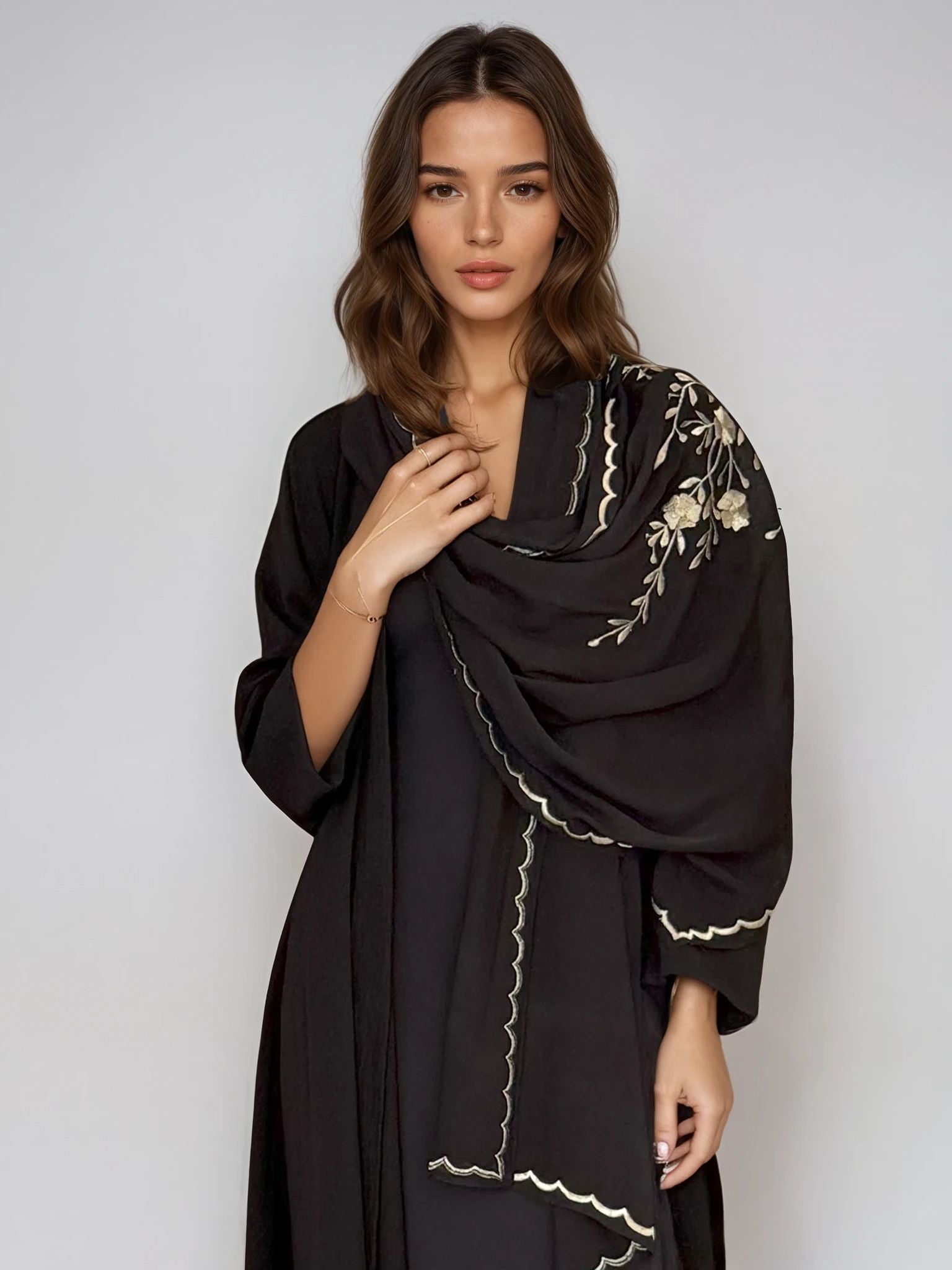 MWT70 -  عبايه لنن تركي اسود دبل كلوش