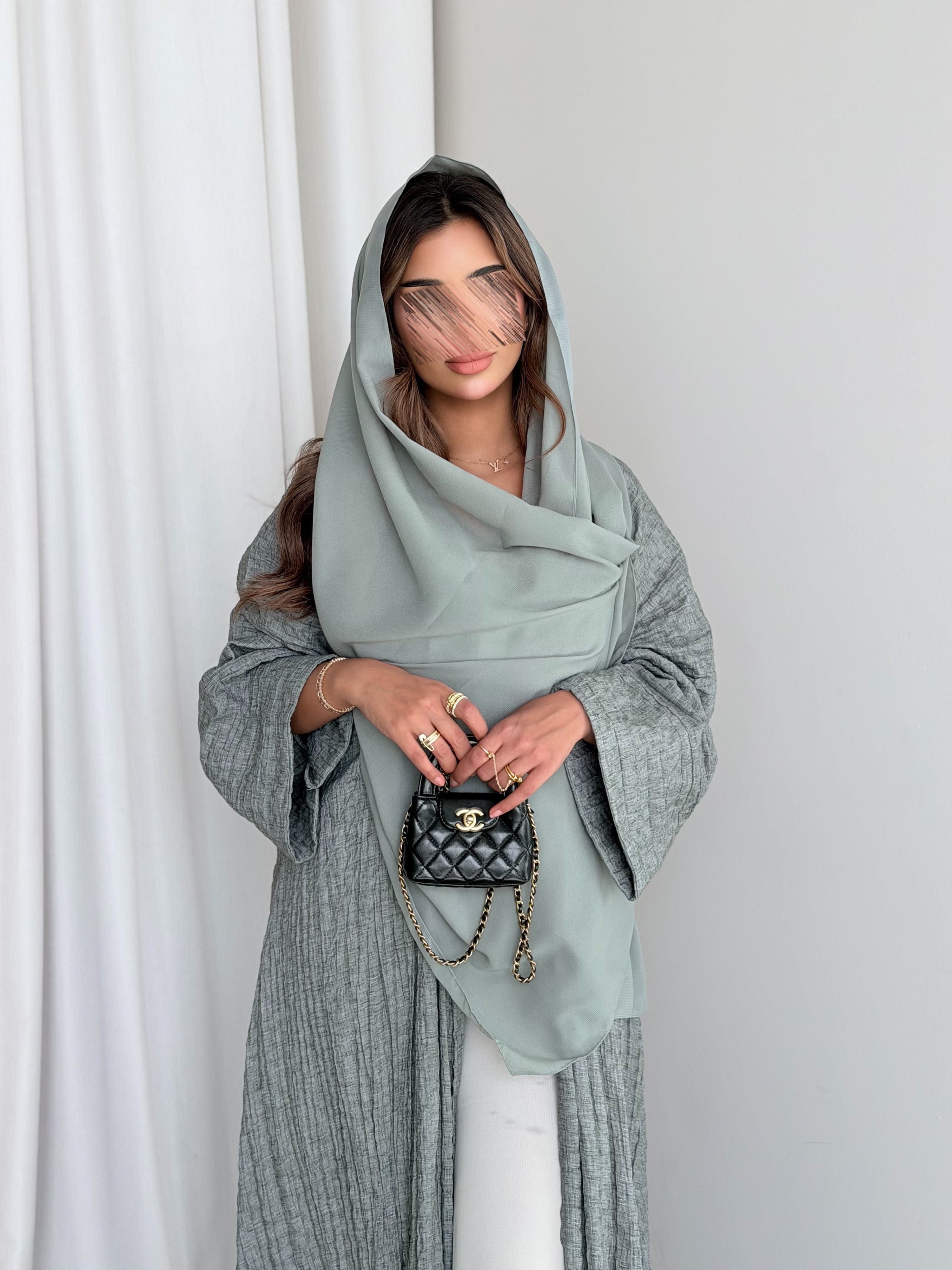 MWT5020 - قماش لينن معفس زيتي فاتح قصة ربع كلوش - Aya