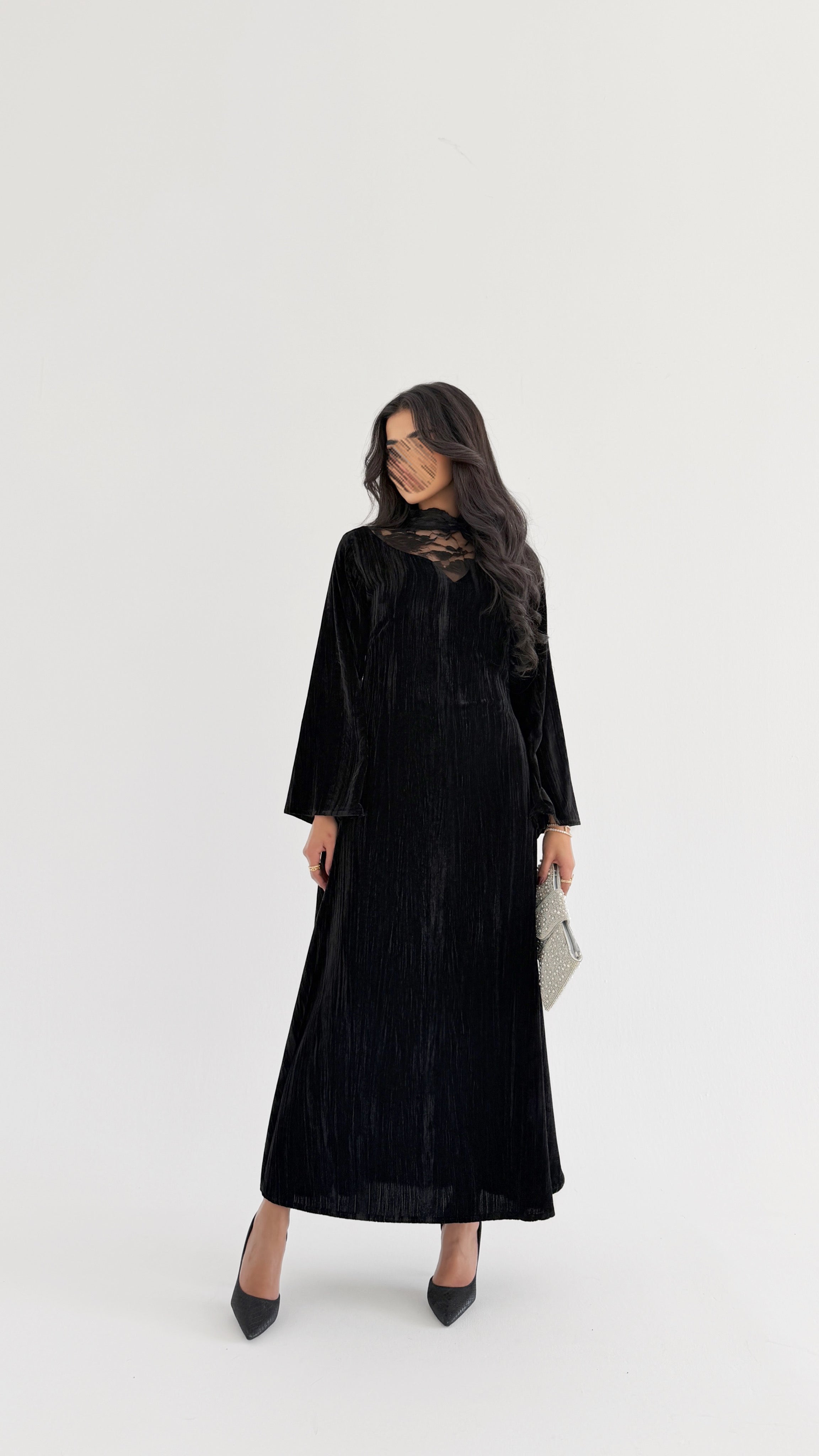 MWJ015 - جلابية مخمل مكسر بتفاصيل كلفة أنيقة تعكس فخامة القطعة - Aya