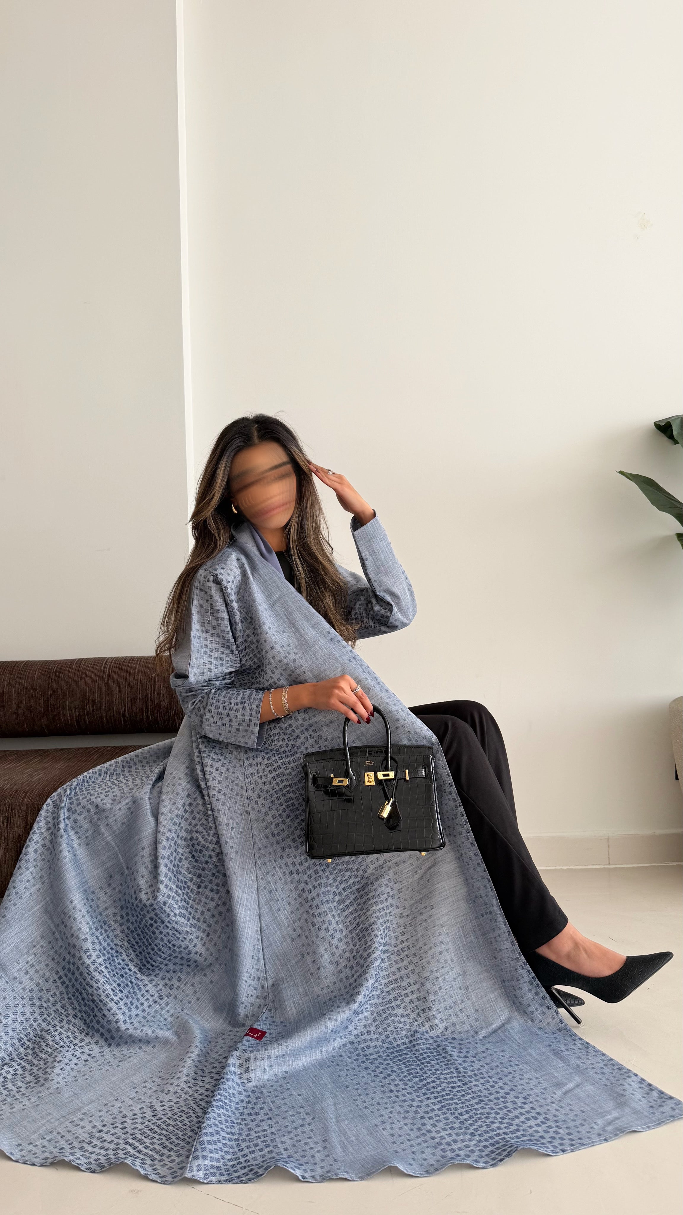 MWT717 - عباية لنن سماوي | baby blue linen abaya - Aya