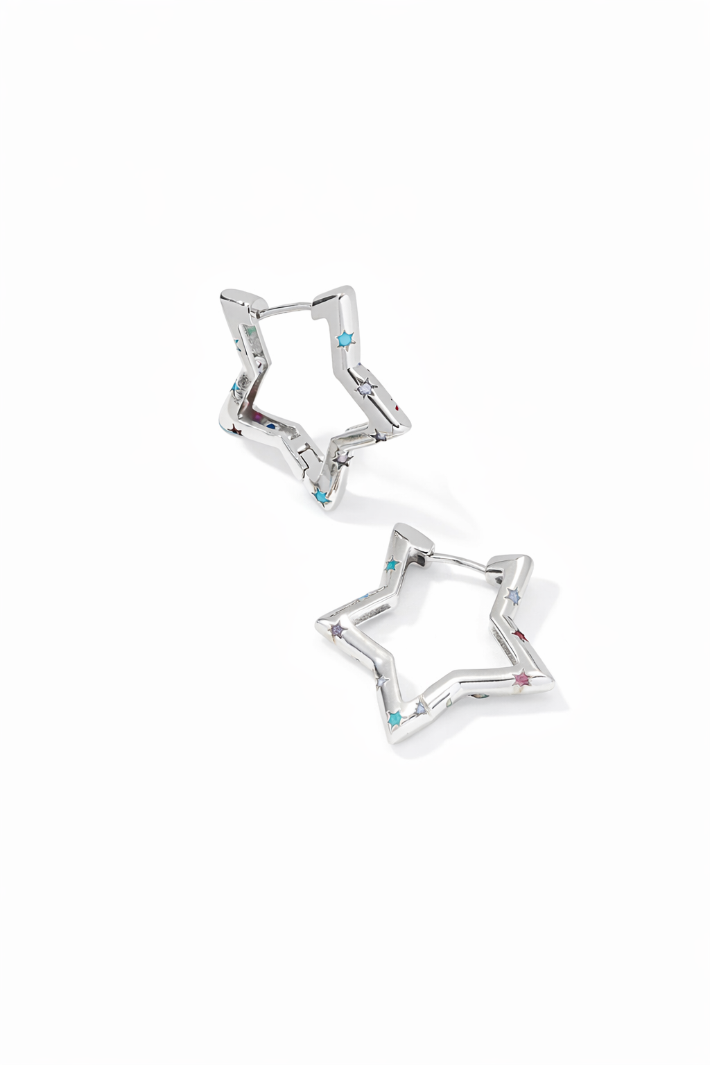 MWAC028 - زوج حلقات بشكل نجمة مع فصوص زركون ملونة - Aya