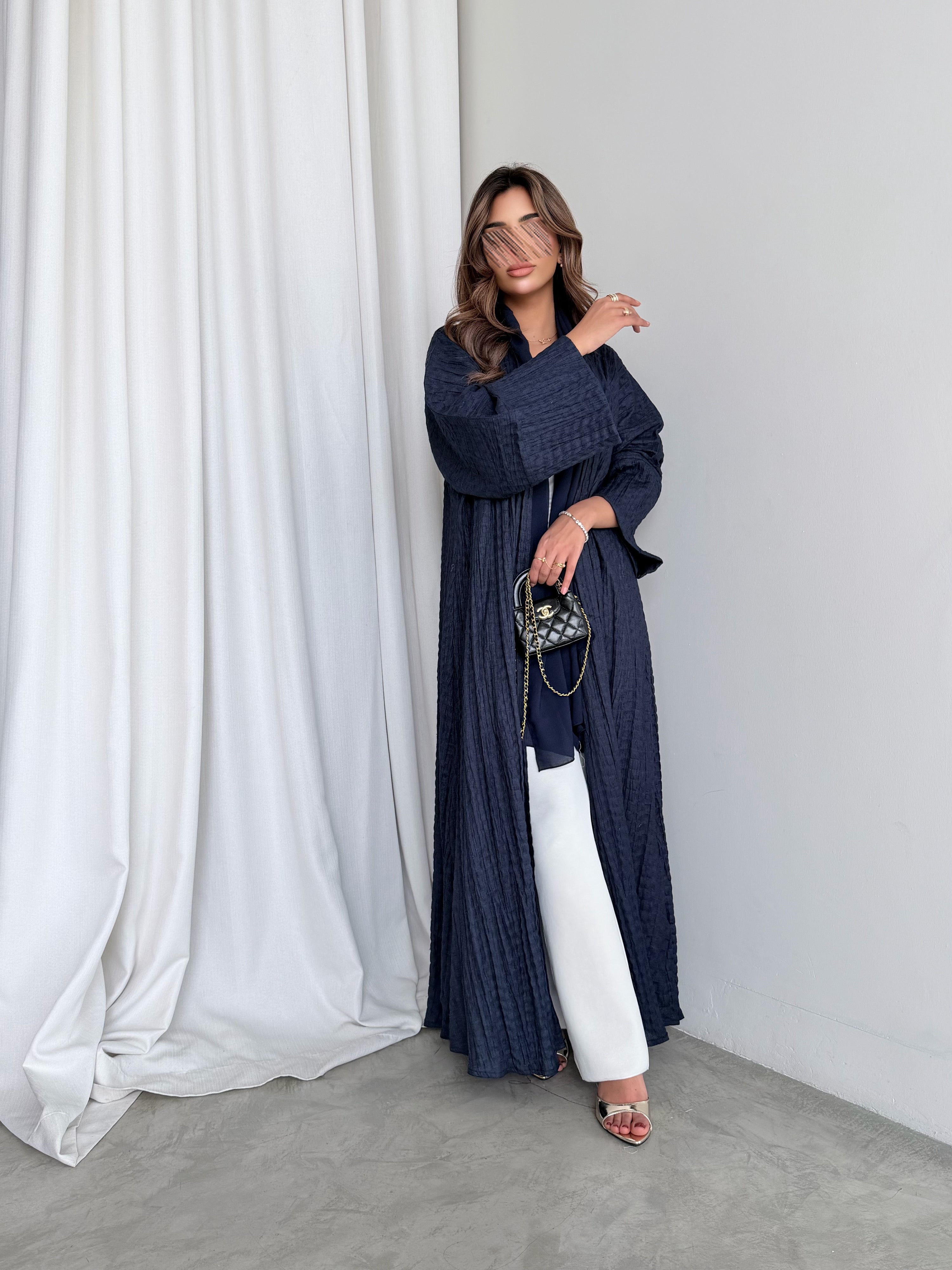 MWT5022 - قماش لينن كحلي فاتح قصة ربع كلوش - Aya