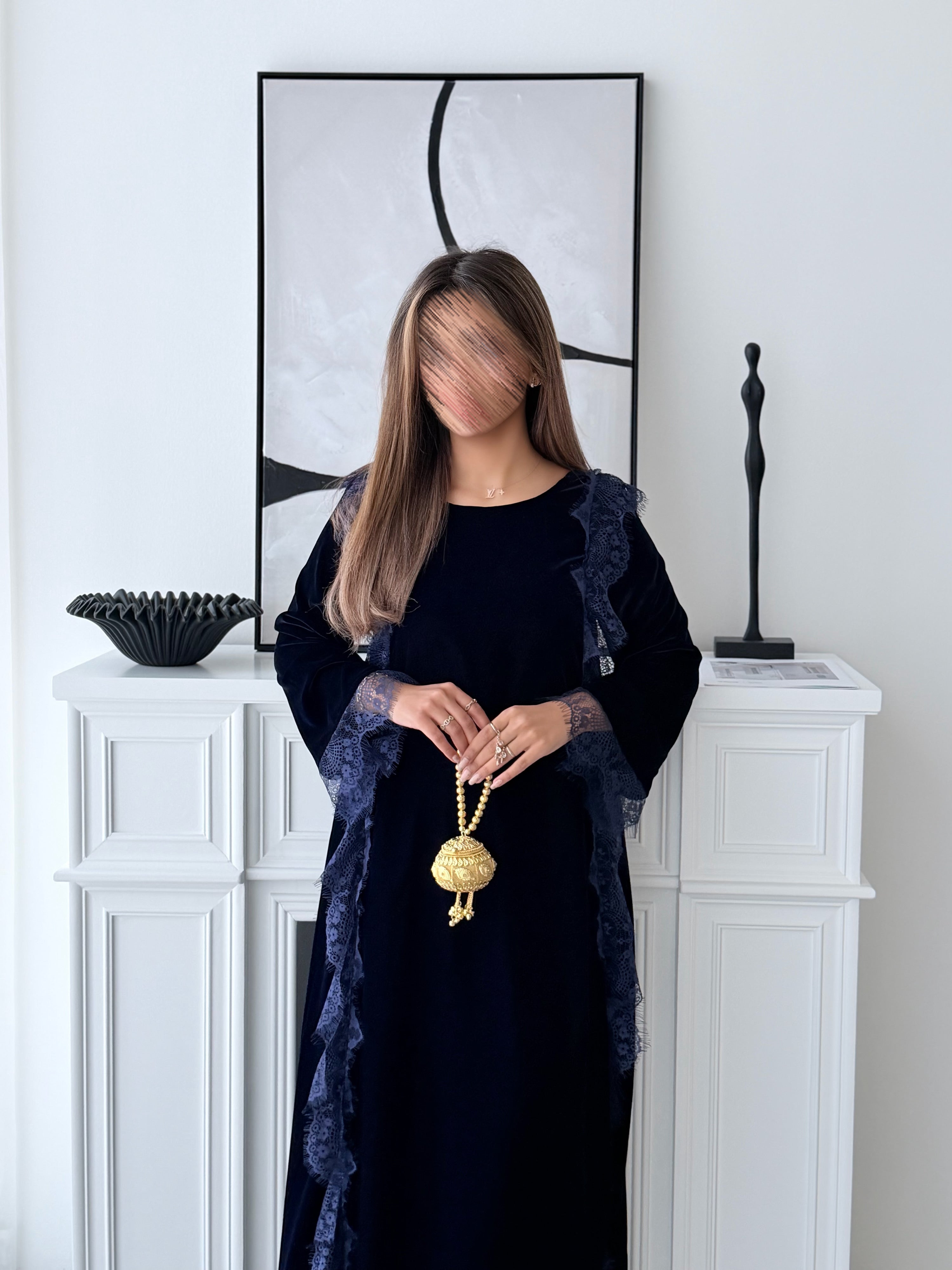 MWJ027 - جلابية كحلي و دانتيل كحلي - Aya