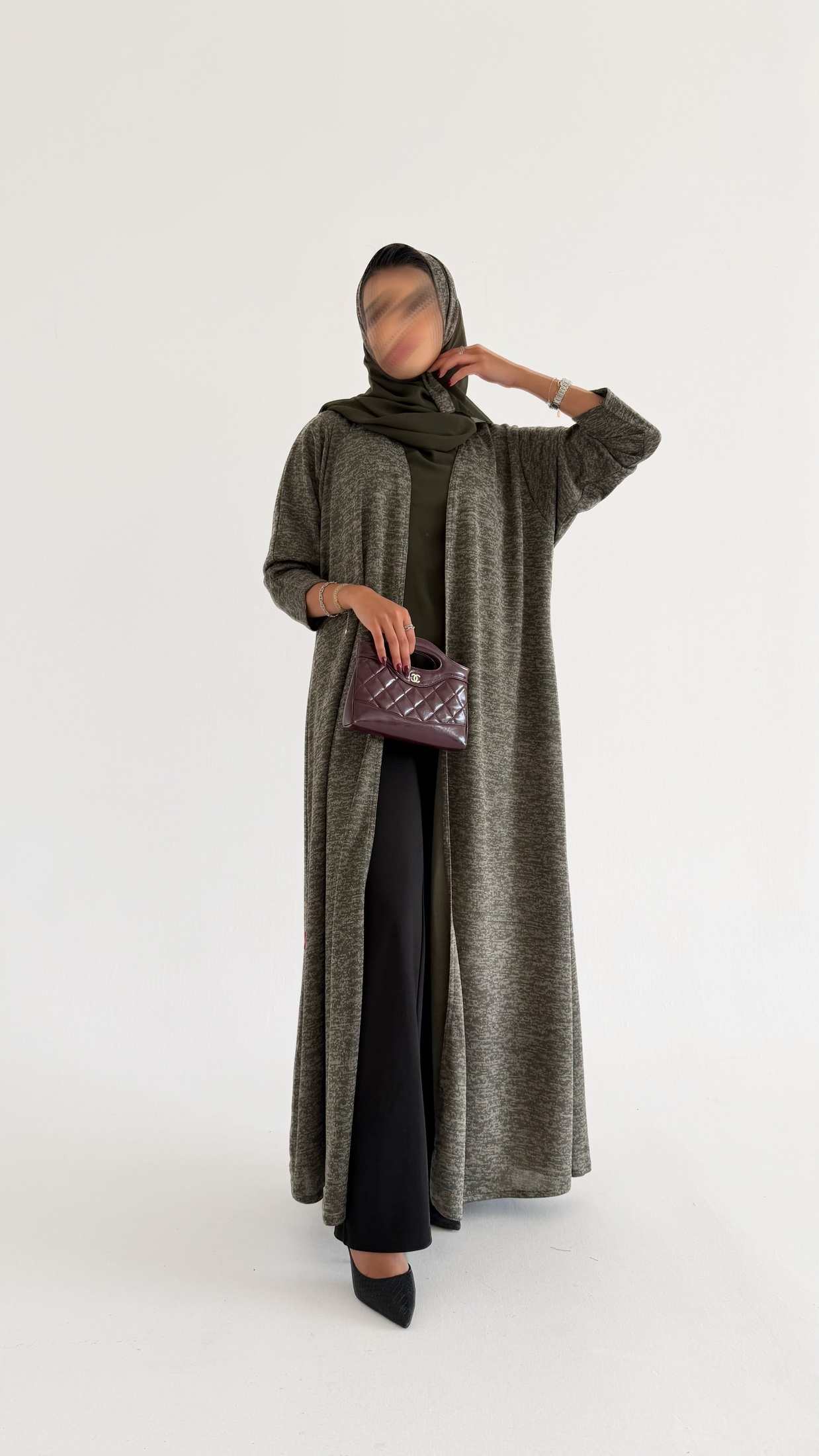 MWT590 -  Stretch abaya in olive |  عباية ستريتش زيتي - Aya