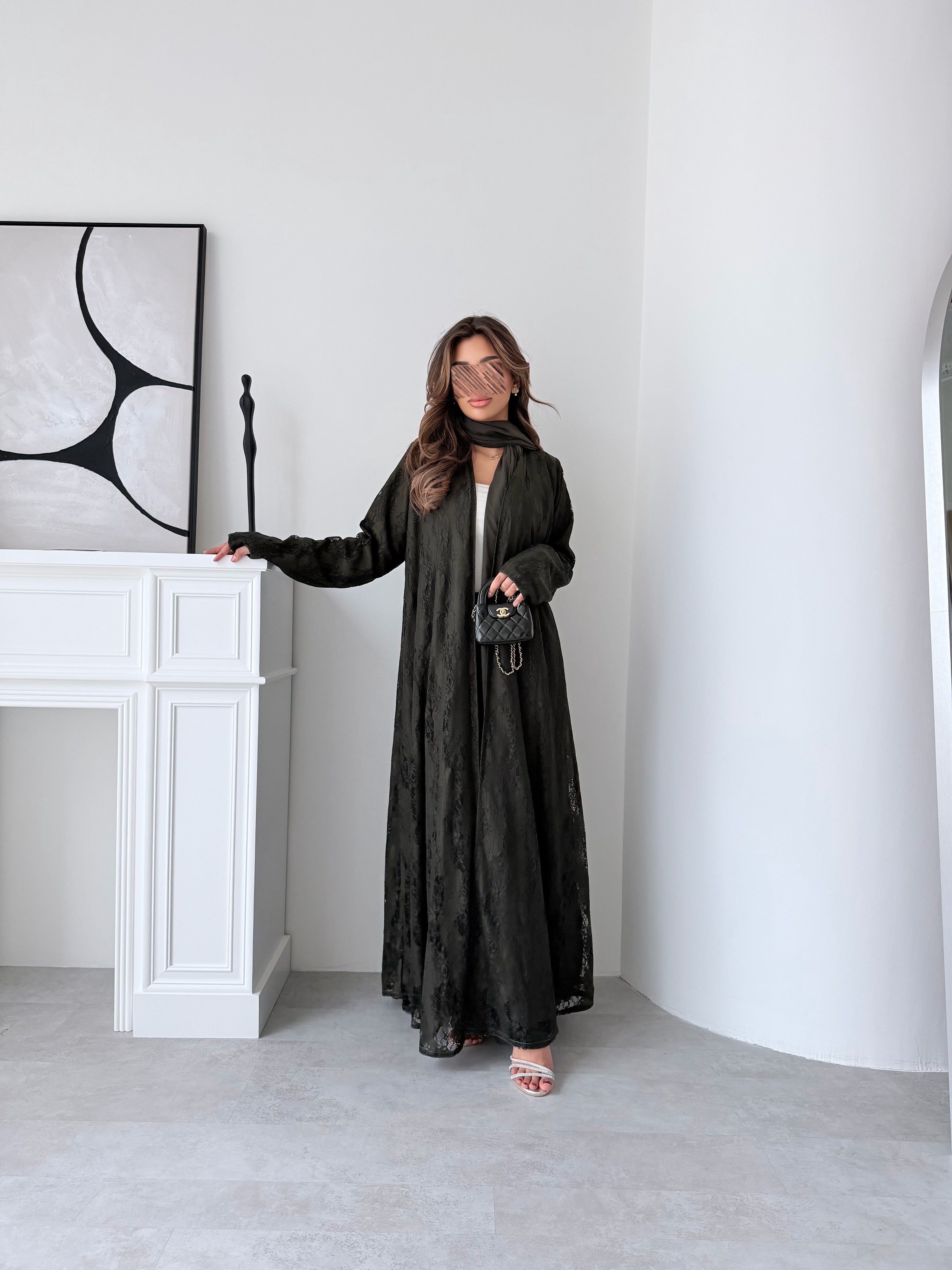 MWT5058 - قماش زيتي دانتيل مبطن كامل قصة كلوش - Aya