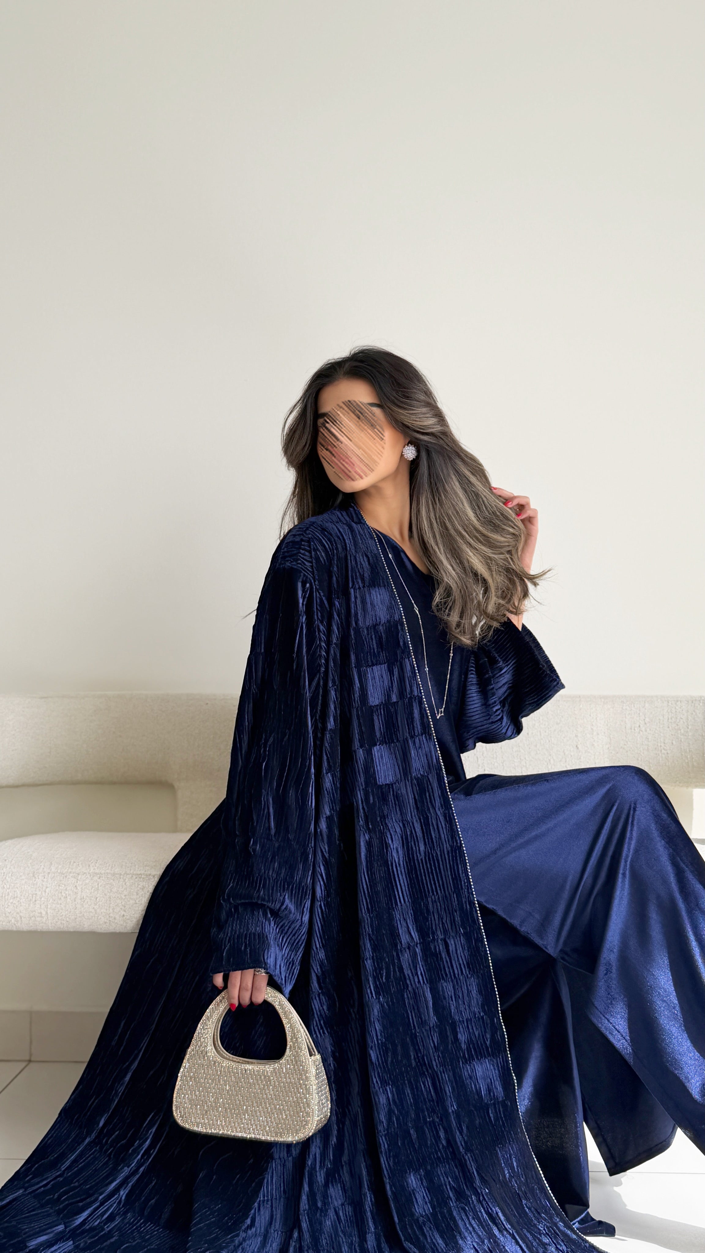 MWJ017 - جلابية شامواه مكسر بقطعتين فستان داخلي وقطعة من فوق - Aya