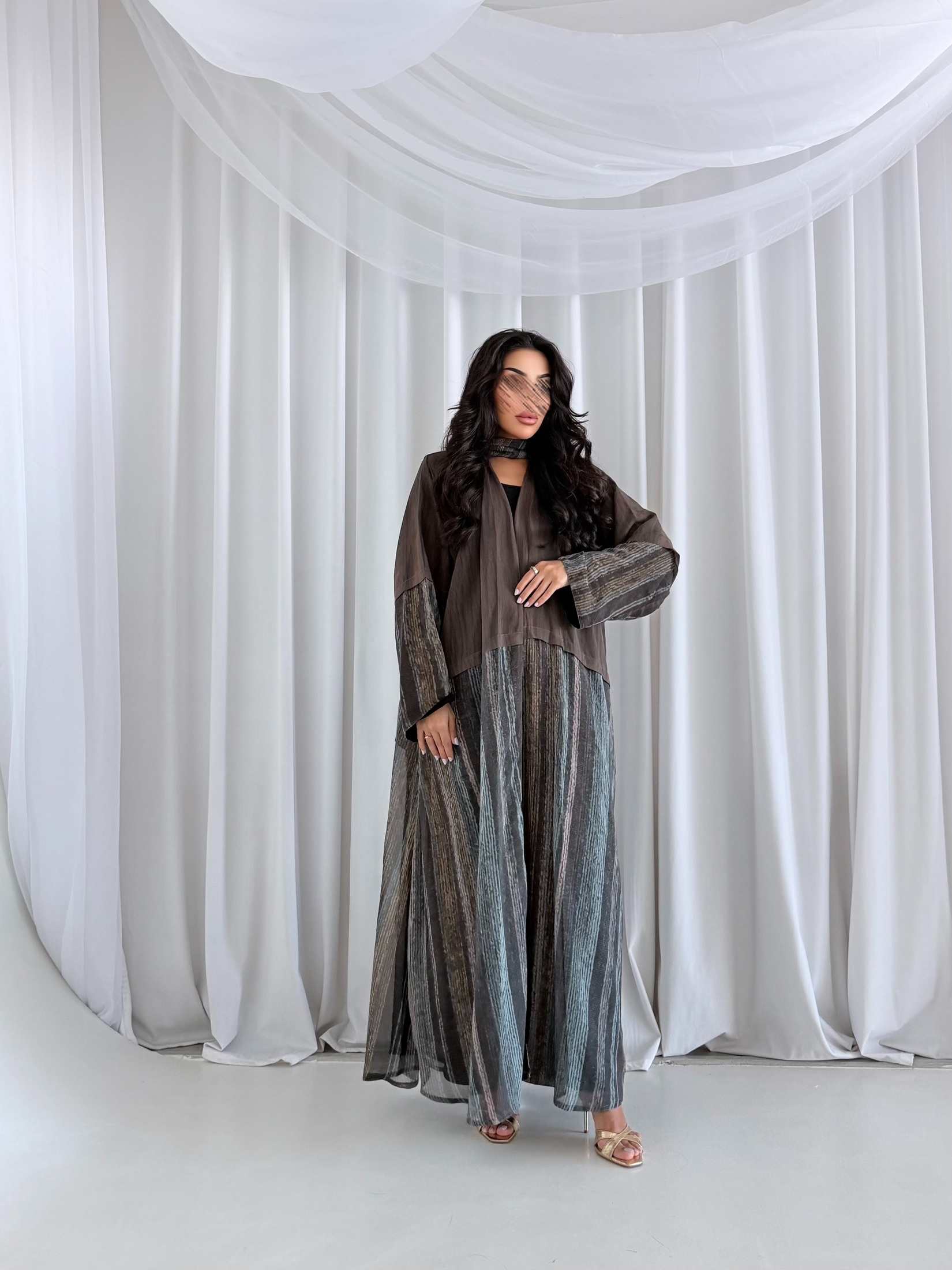 MWT5224 - عبايه بدرجات البني بقماش شيفون يومي - Aya