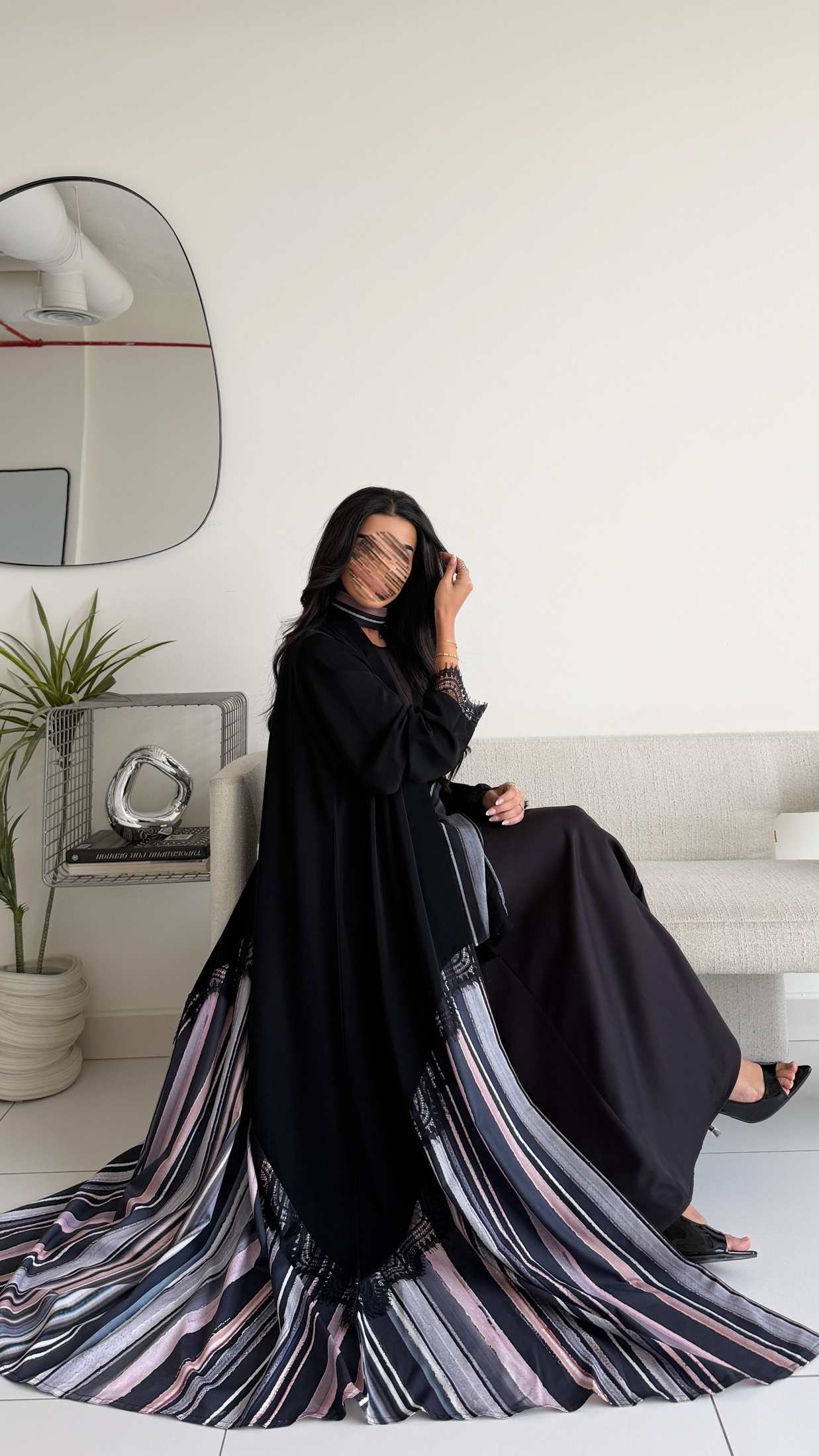 MWT1553 عباية كريب مع تدخيله طباعة - Aya