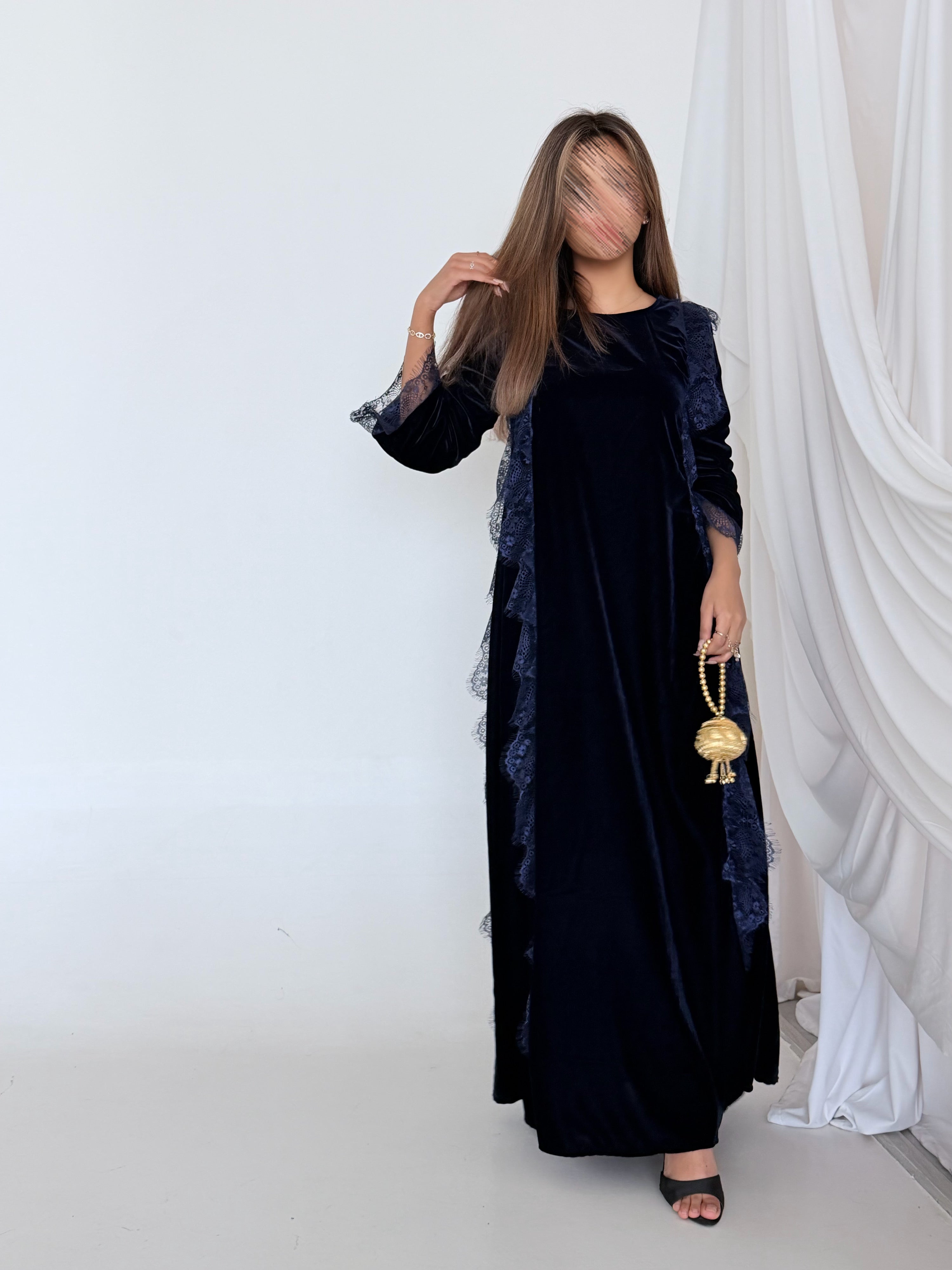 MWJ027 - جلابية كحلي و دانتيل كحلي - Aya