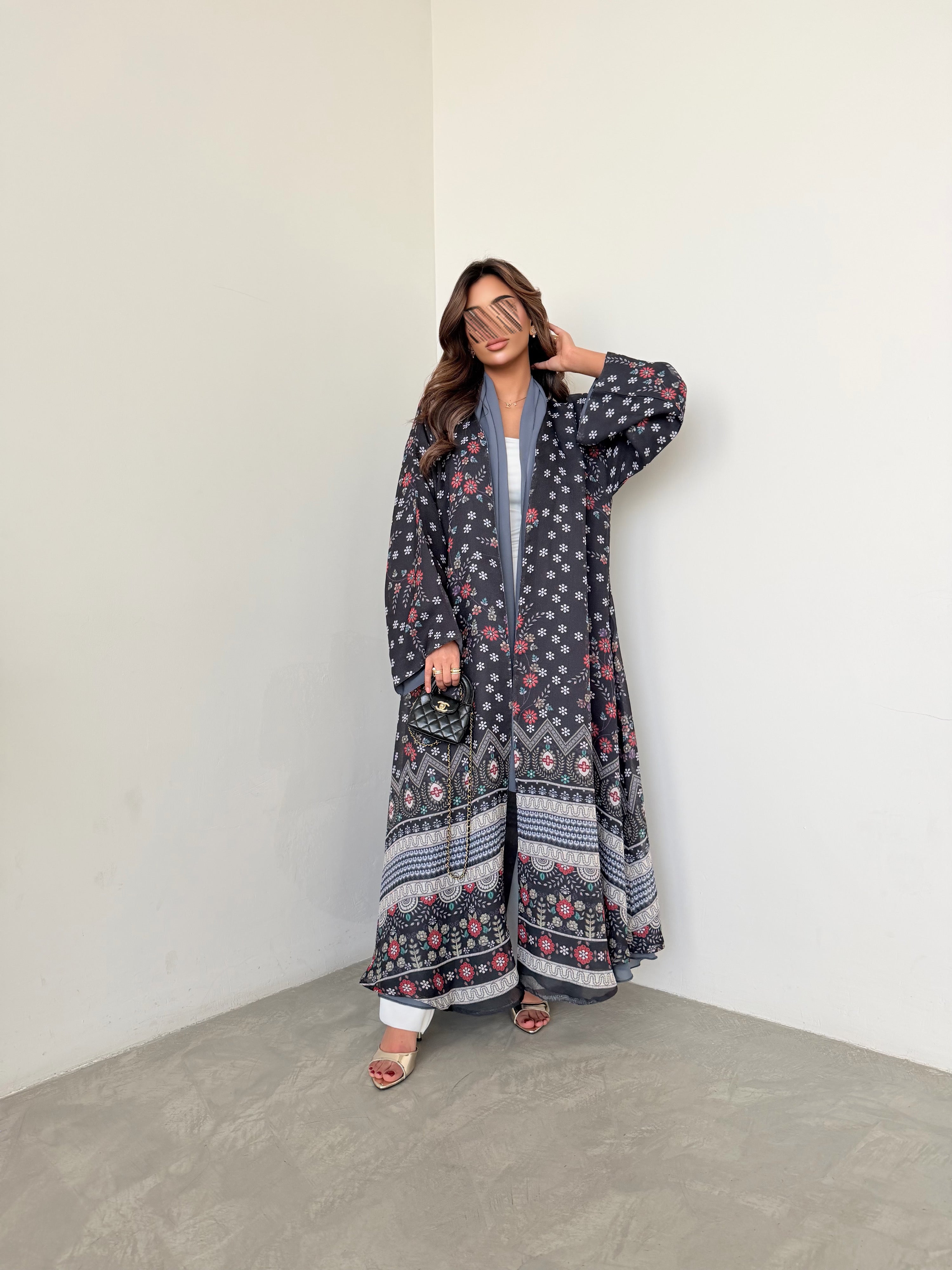 MWT5015 - قماش شيفون مشجر مبطن قصة نص كلوش - Aya