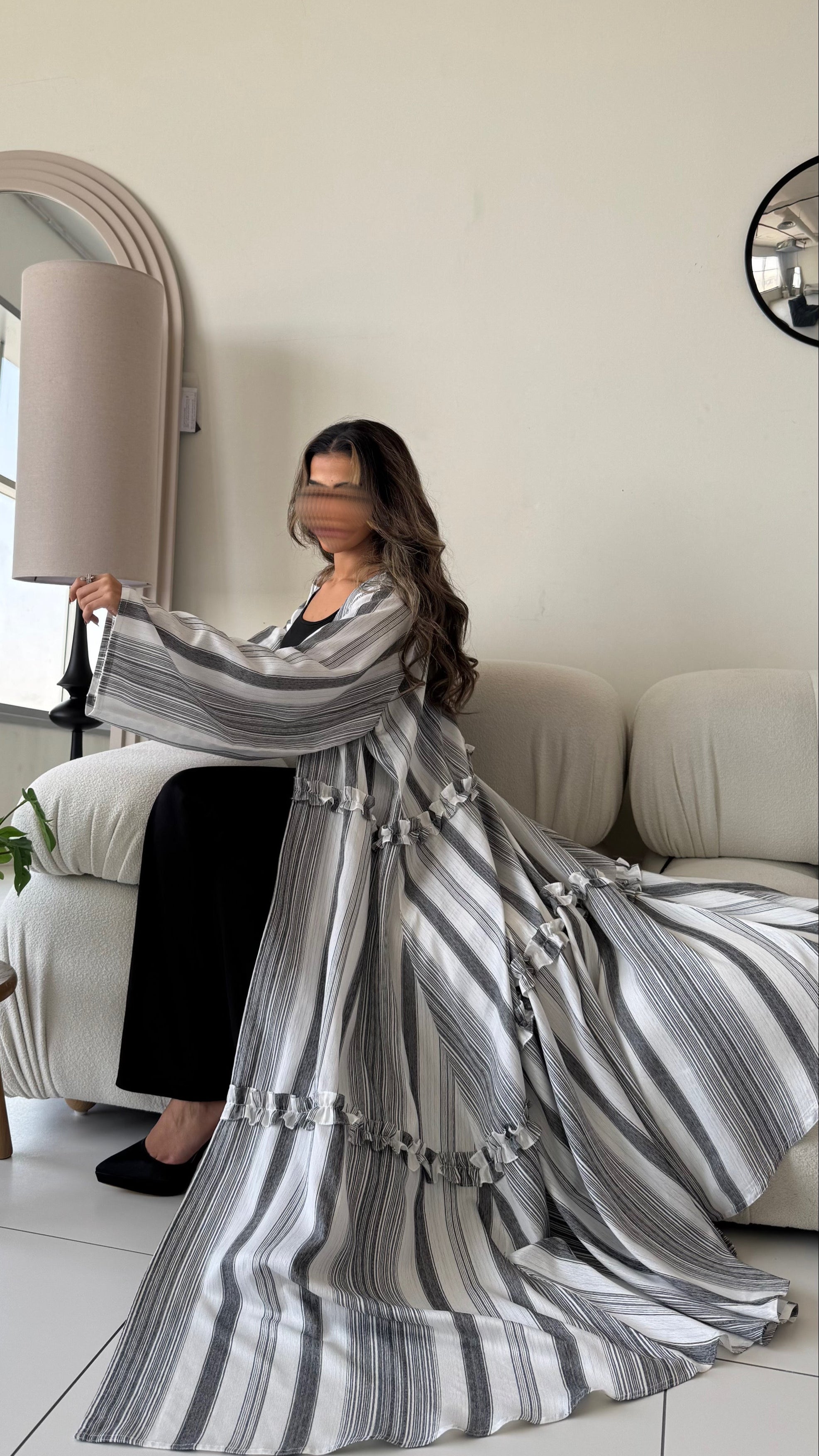 MWT301 - عباية لنن مقلم|striped linen - Aya