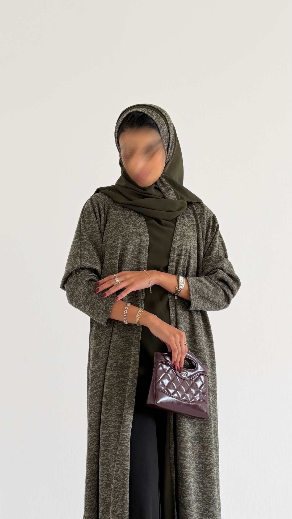 MWT590 -  Stretch abaya in olive |  عباية ستريتش زيتي - Aya