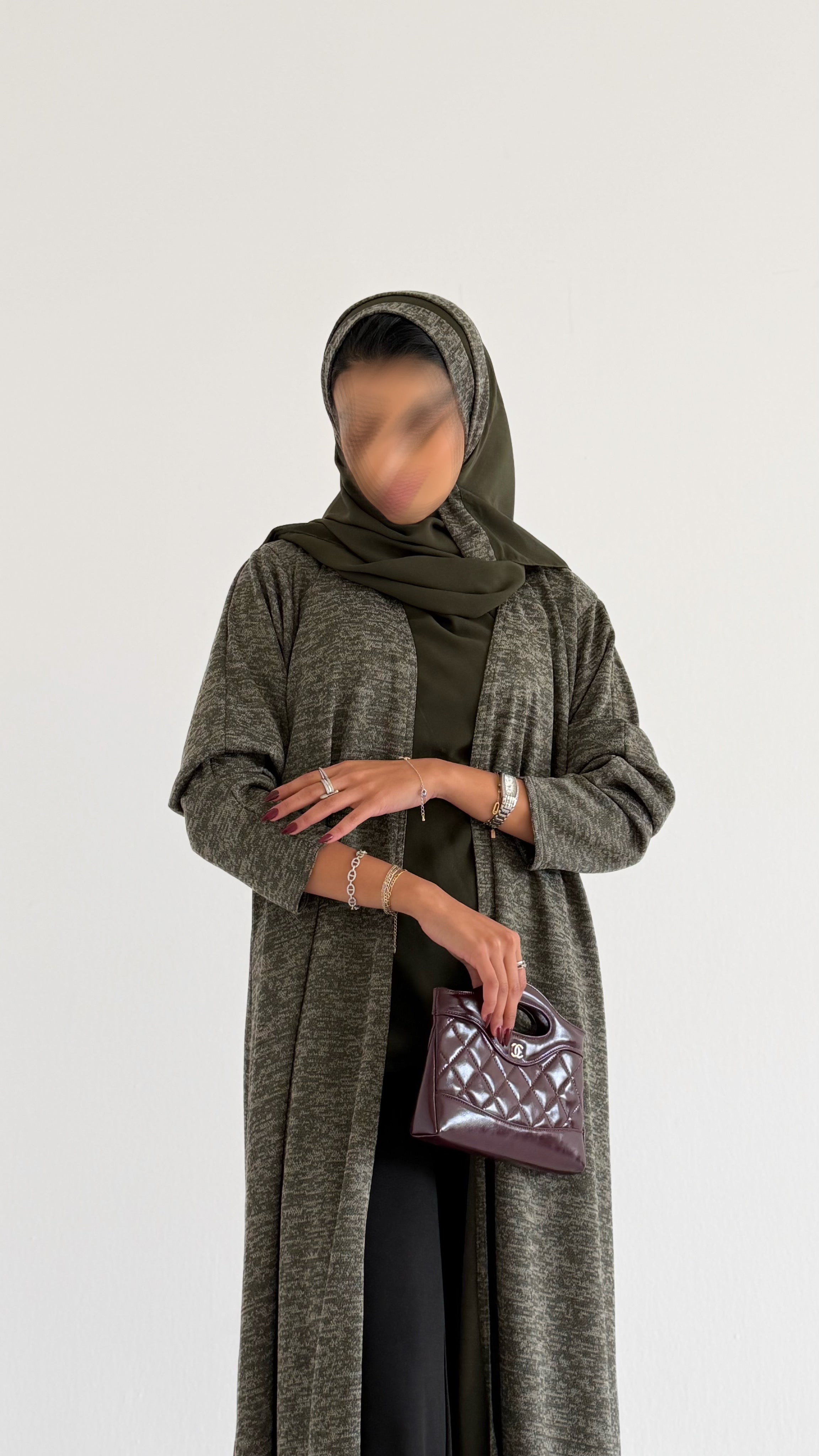 MWT590 -  Stretch abaya in olive |  عباية ستريتش زيتي - Aya