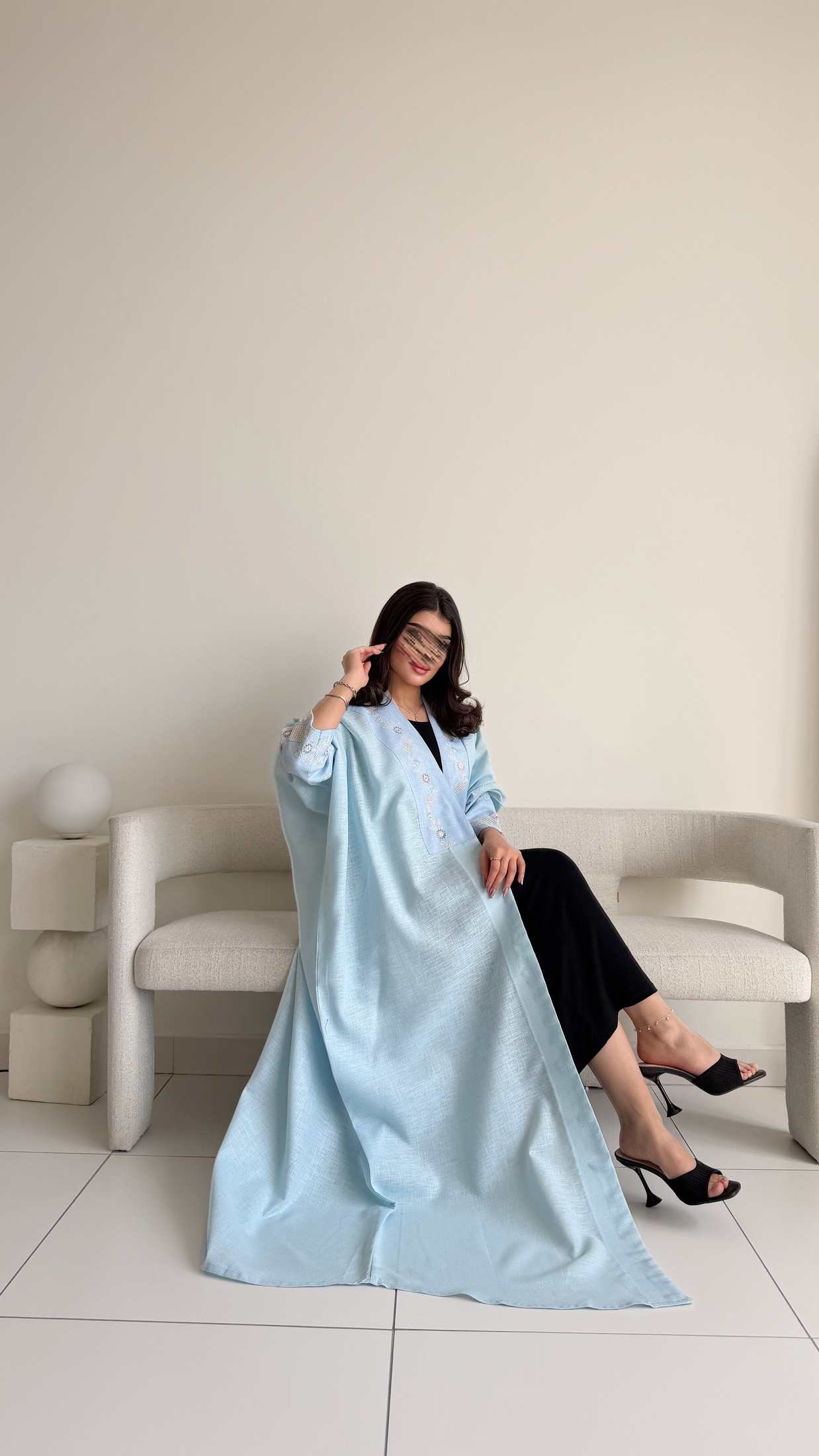MWT5035 - قماش لينن سماوي مع تطريز سماوي - Aya