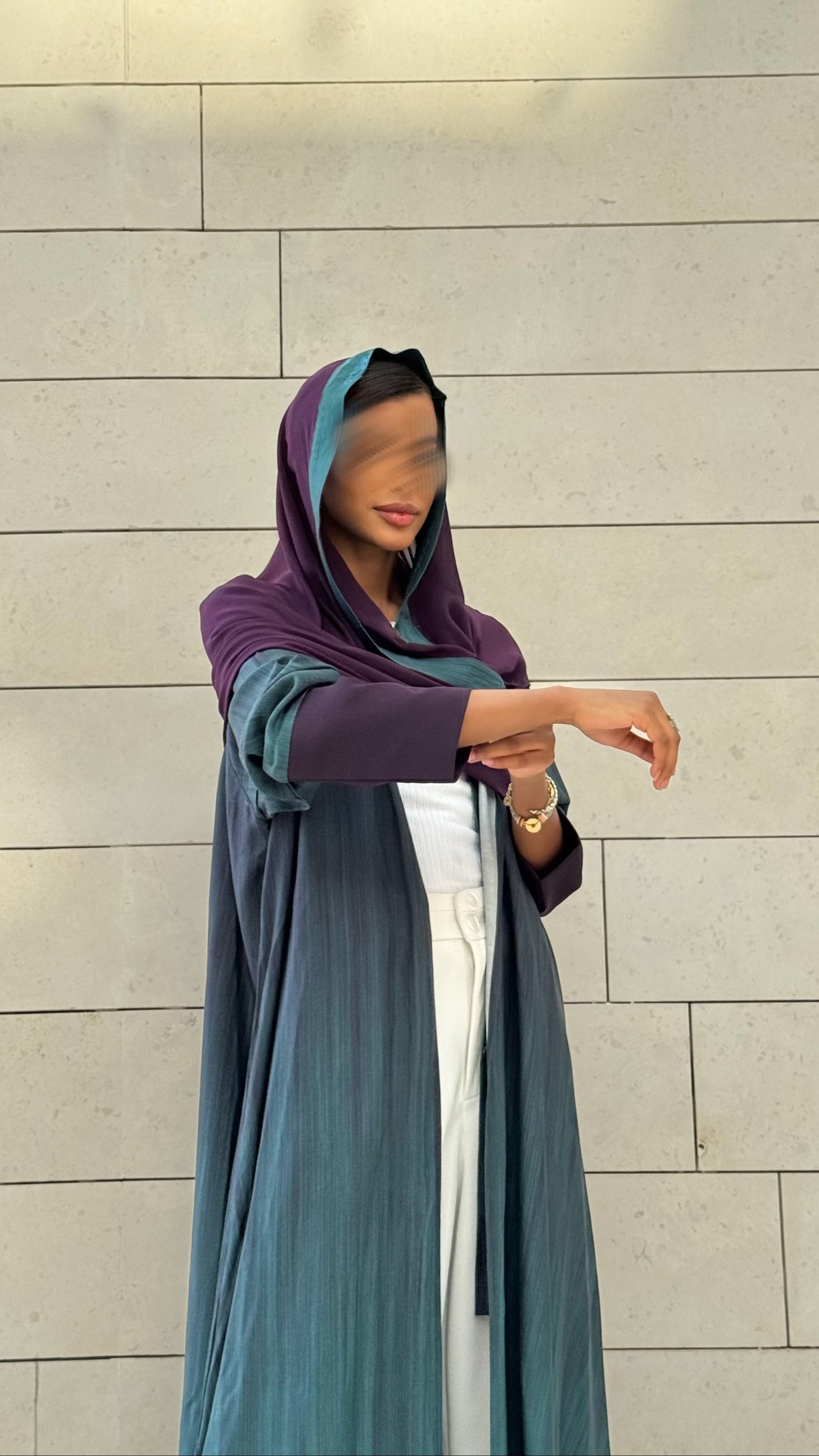 MWT306 - عباية فسكوز مشجر اخضر | Green Viscose - Aya