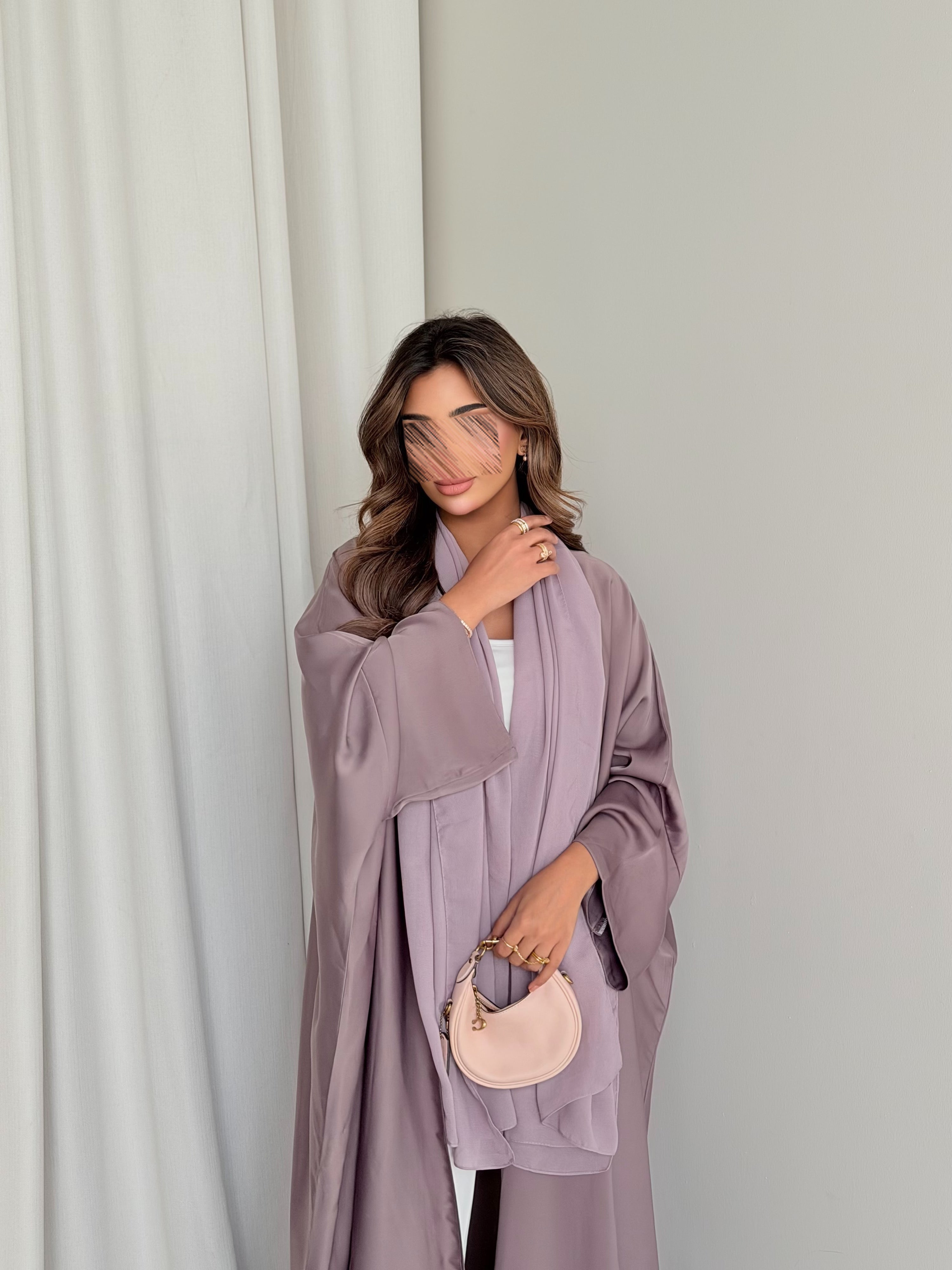 MWT5014 - قماش حرير عنابي فاتح قصة نص كلوش - Aya